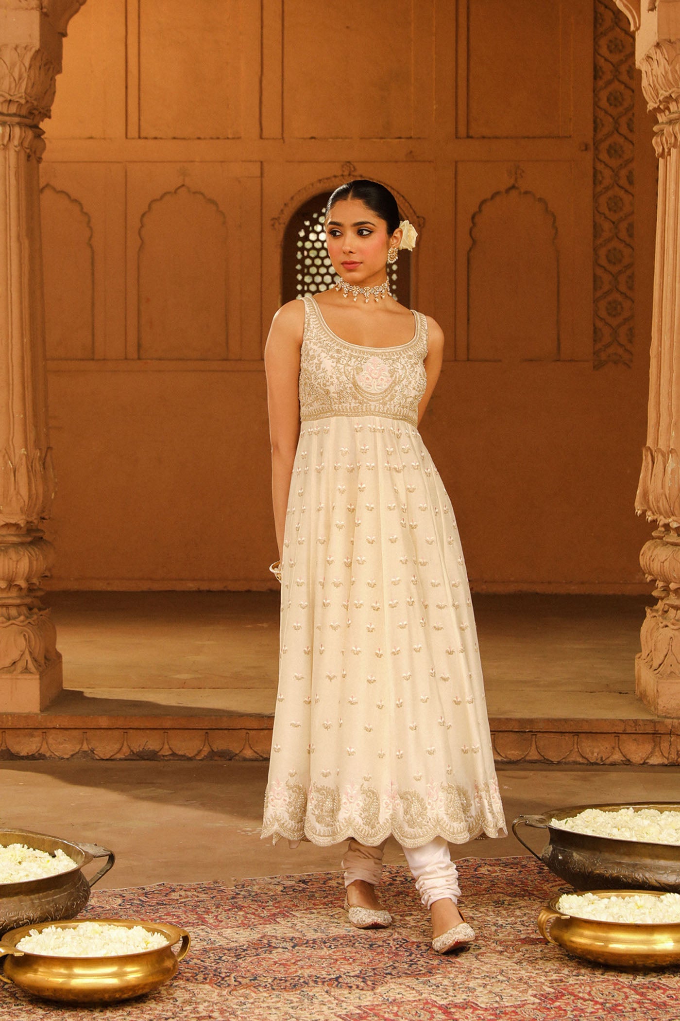 Mansi Ugale In Wafiya - Daisy Ivory Ankle Length Anarkali with Chooridaar and Dupatta
