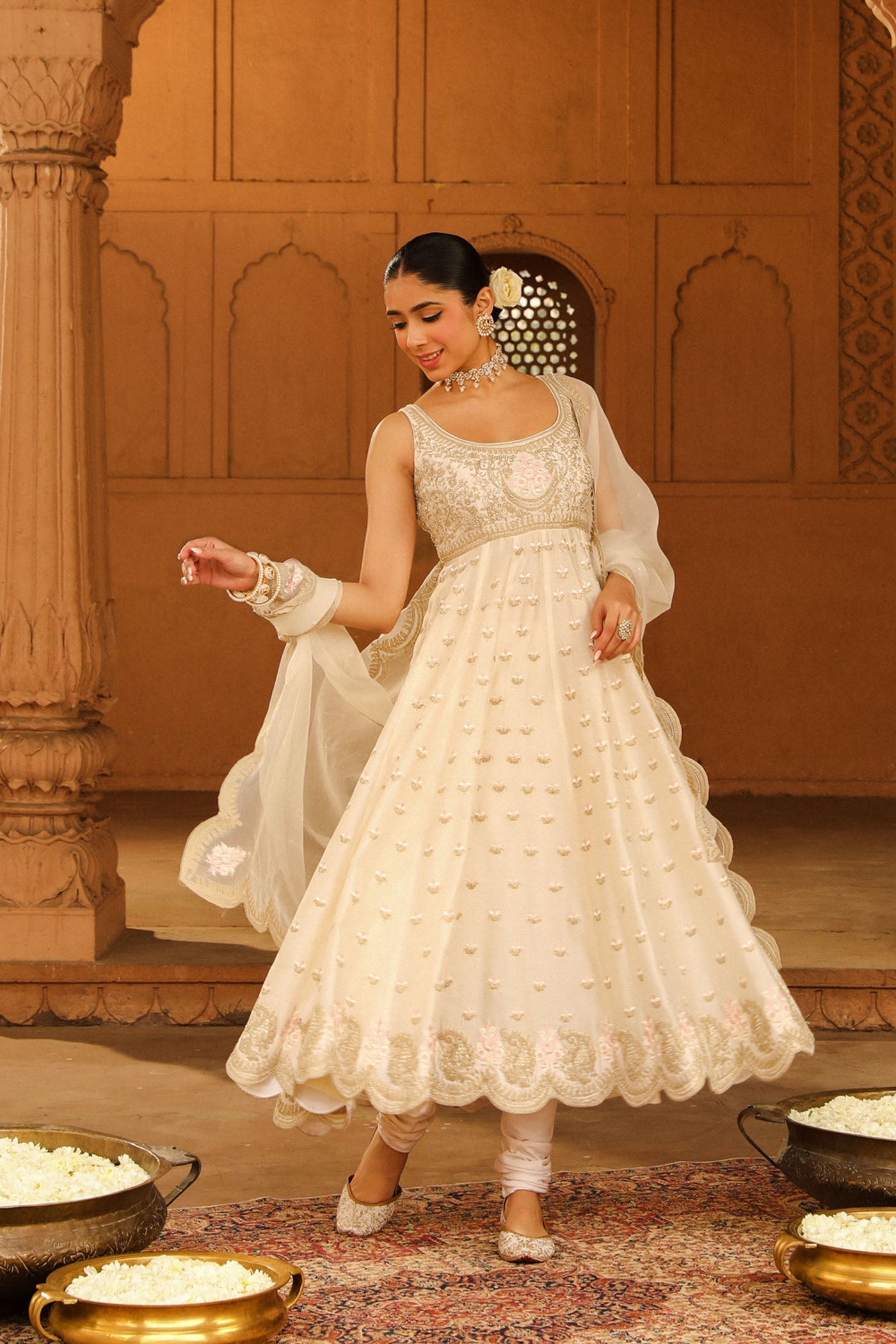 Mansi Ugale In Wafiya - Daisy Ivory Ankle Length Anarkali with Chooridaar and Dupatta