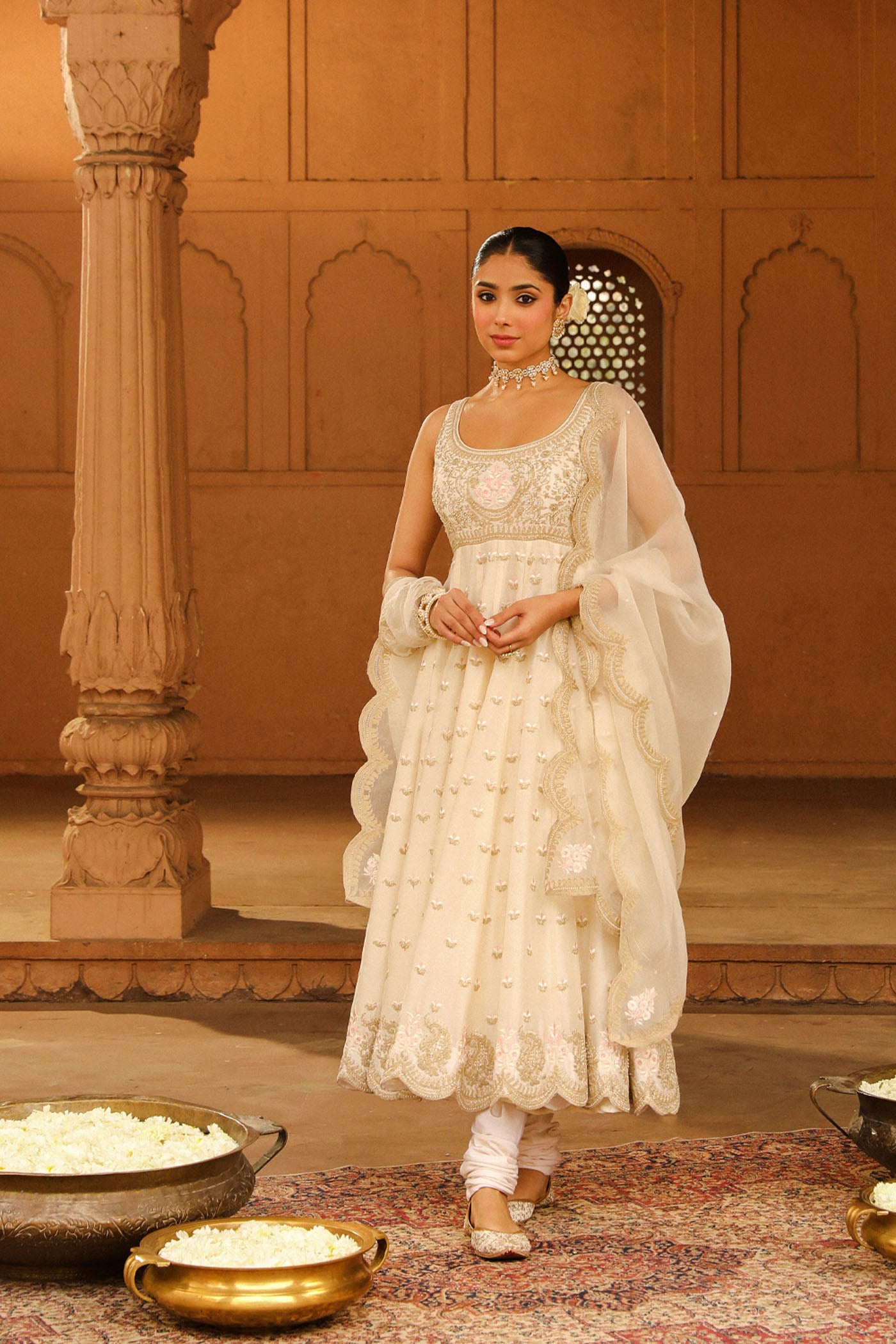 Mansi Ugale In Wafiya - Daisy Ivory Ankle Length Anarkali with Chooridaar and Dupatta