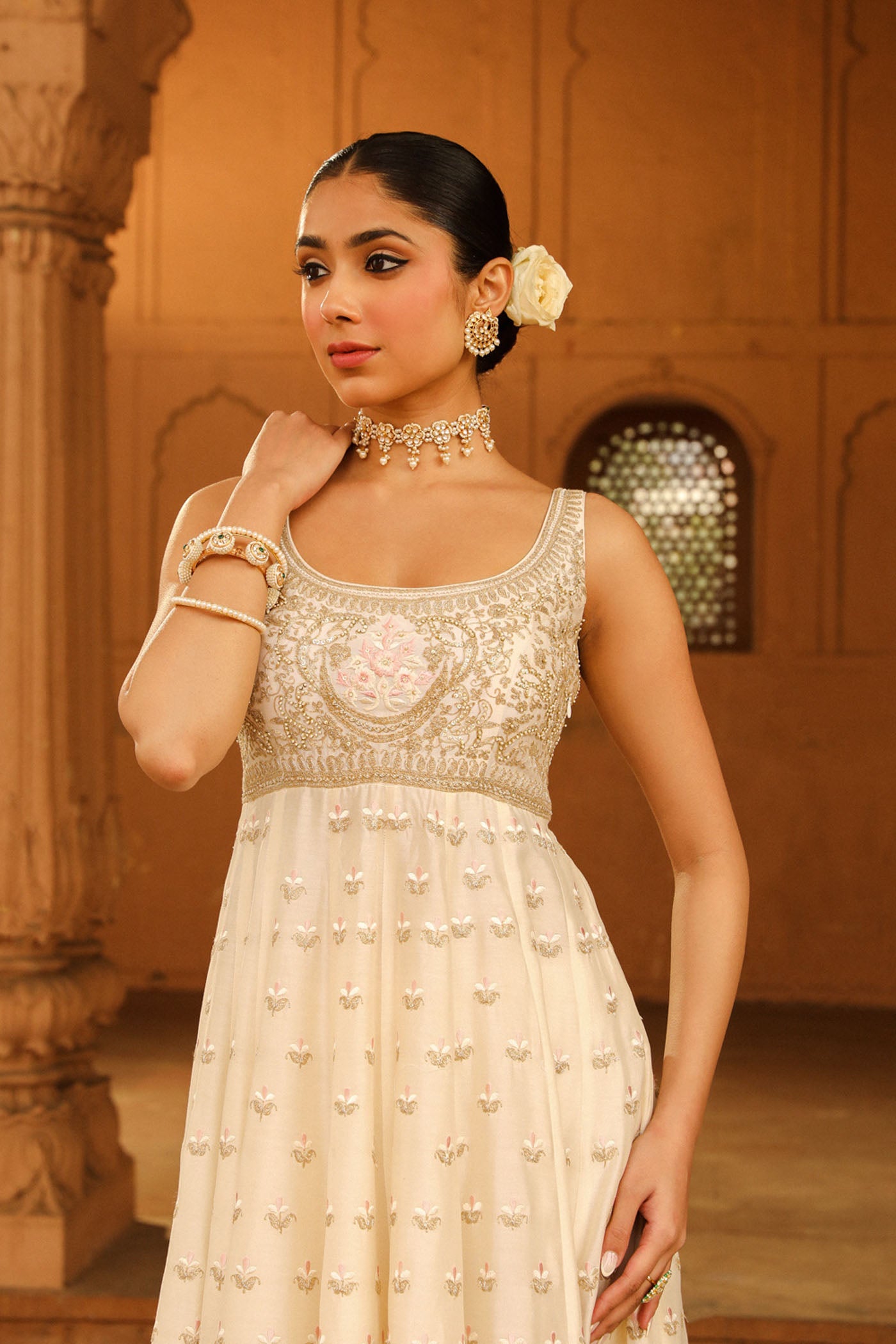 Mansi Ugale In Wafiya - Daisy Ivory Ankle Length Anarkali with Chooridaar and Dupatta