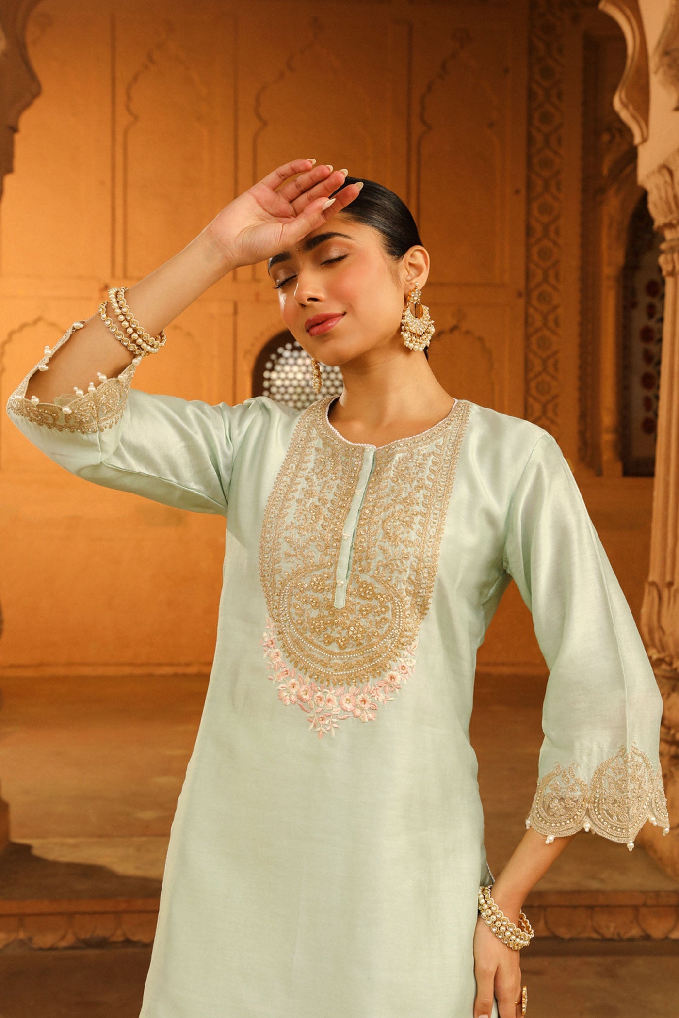 Arisa - Misty Green Kurta with Salwar (Lxrts)