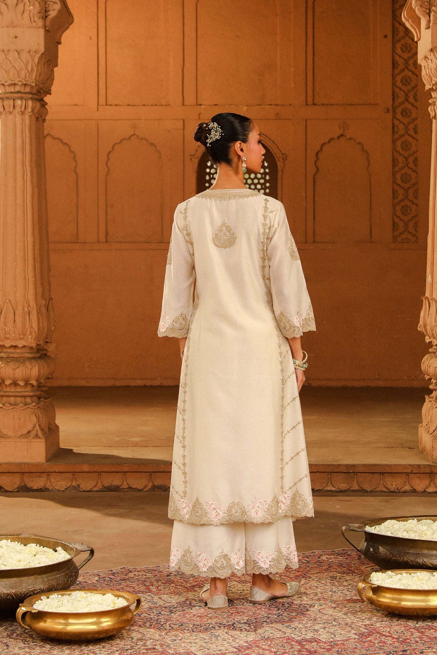 Shehnaaz Gill in Yusra - Daisy Ivory Long kurta with palazzo and dupatta