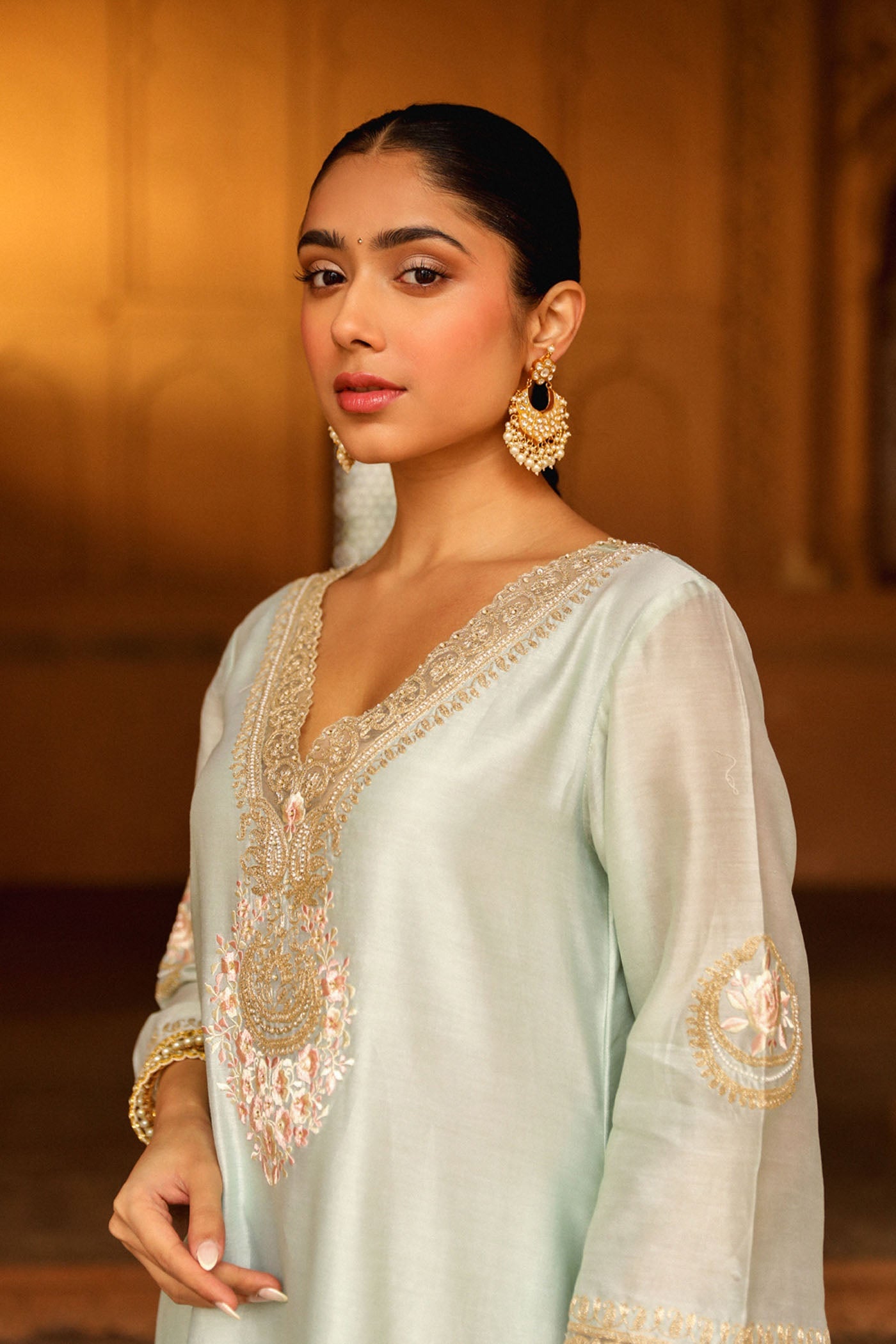 Sanvi - Misty Green Long Choga with Salwar (Lxrts)