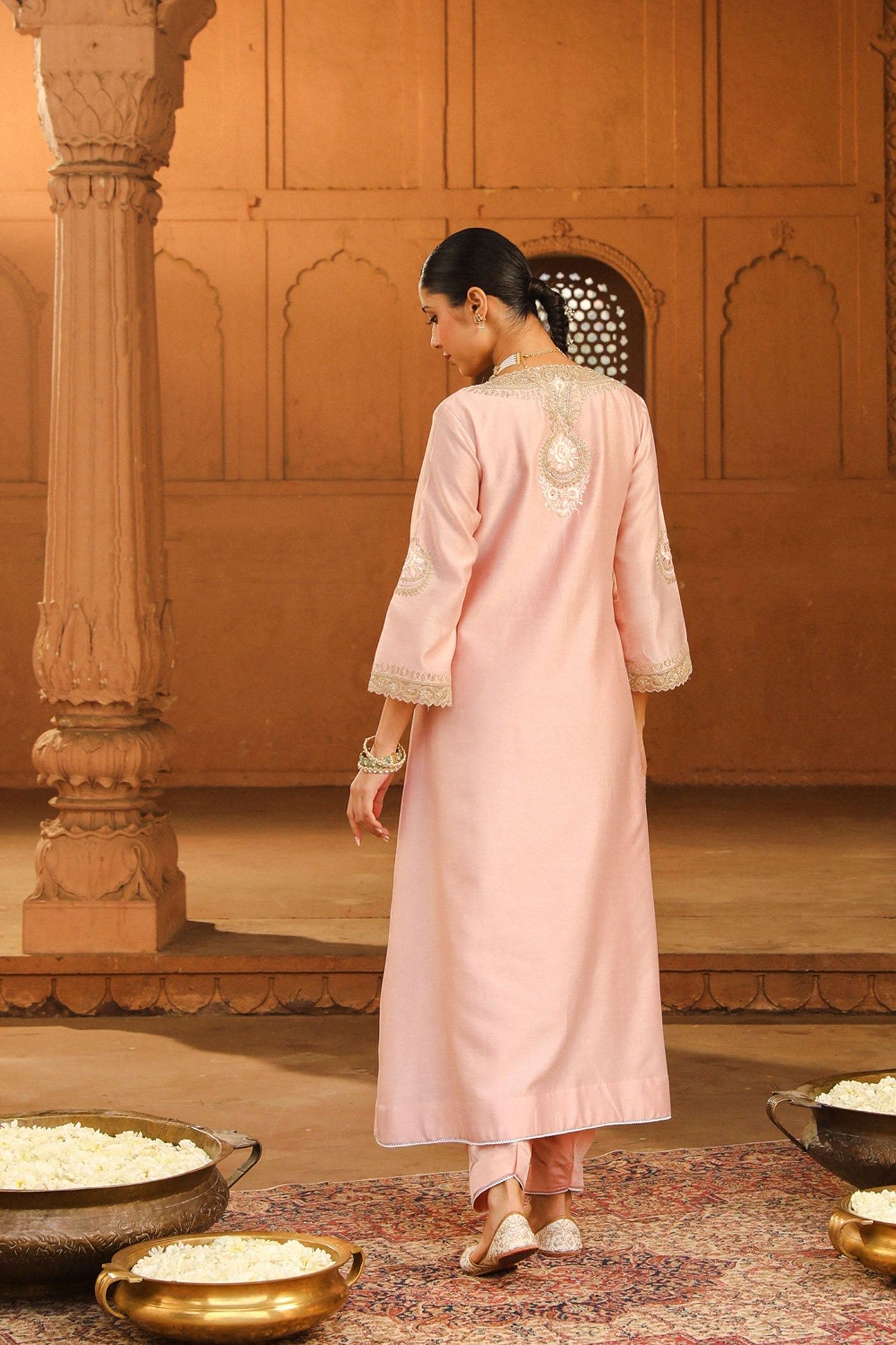 Sanvi - Blush Pink Long Choga With Salwar