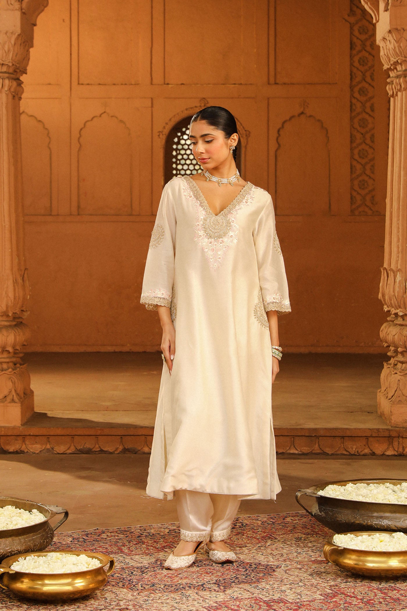 Hanna Khan In Akira Daisy Ivory Long Choga with Salwar