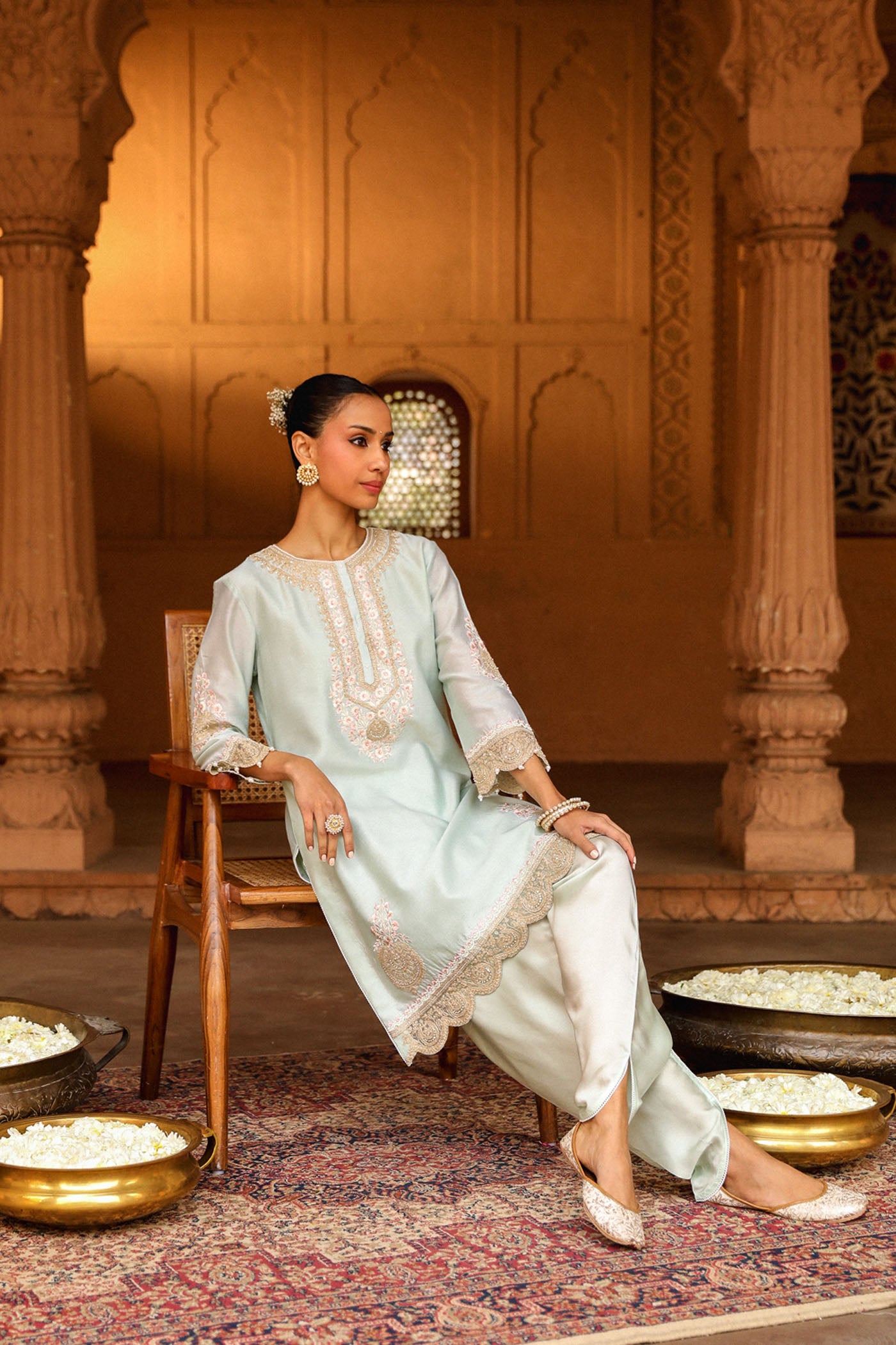 Khushnaz Ashdin In Ernika - Misty Green Kurta with dhoti