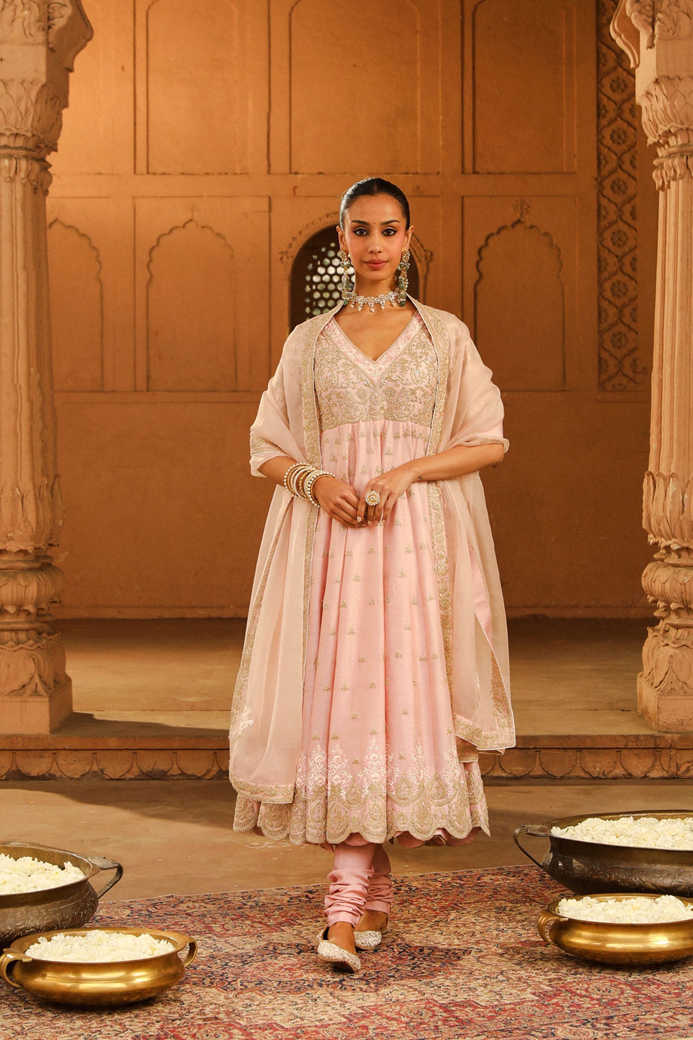 Wasifa - Blush Pink Ankle Length Anarkali with Chooridaar and Dupatta