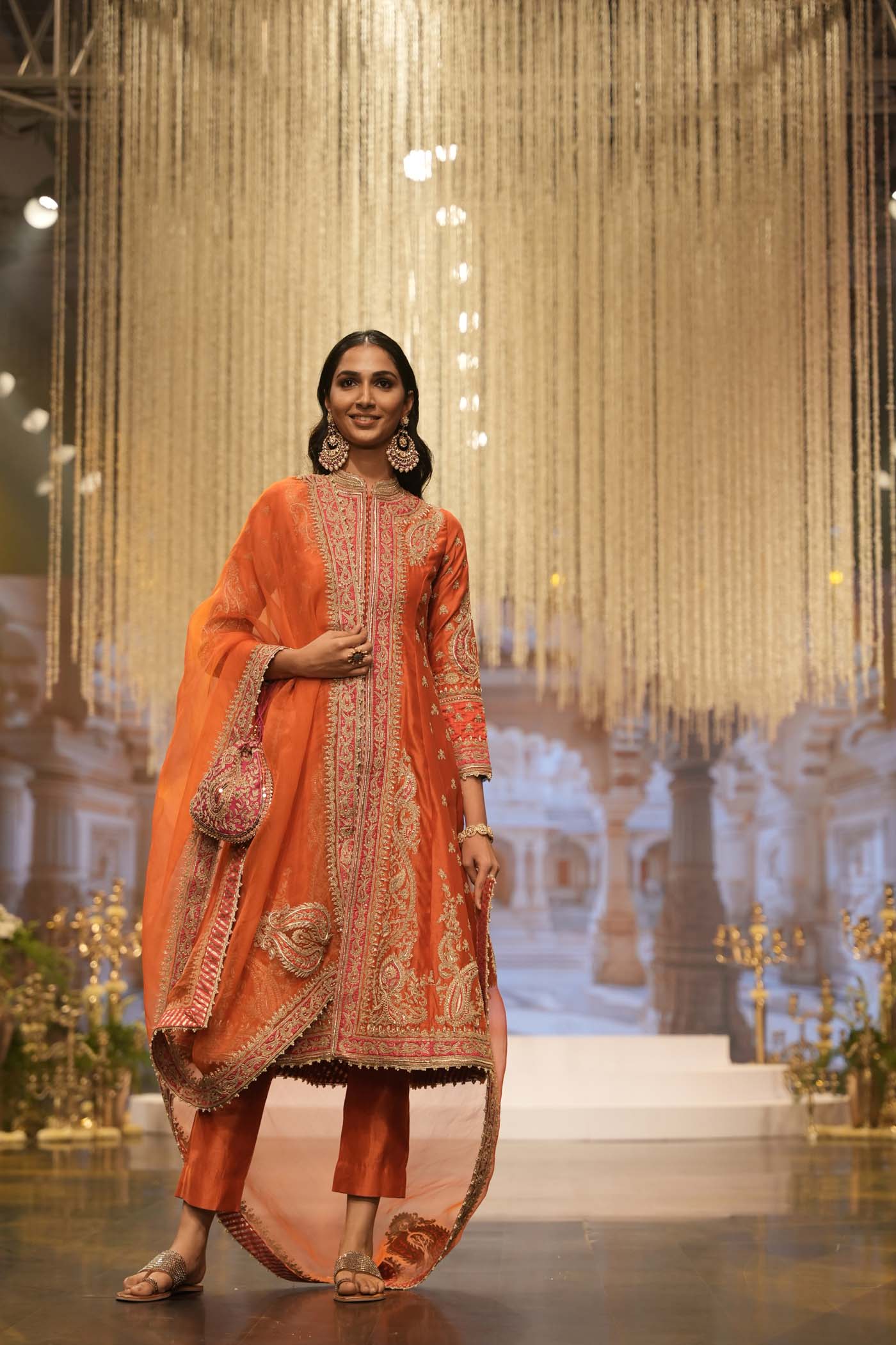 Amayah - Burnt Orange Long A-line Jacket with Pant