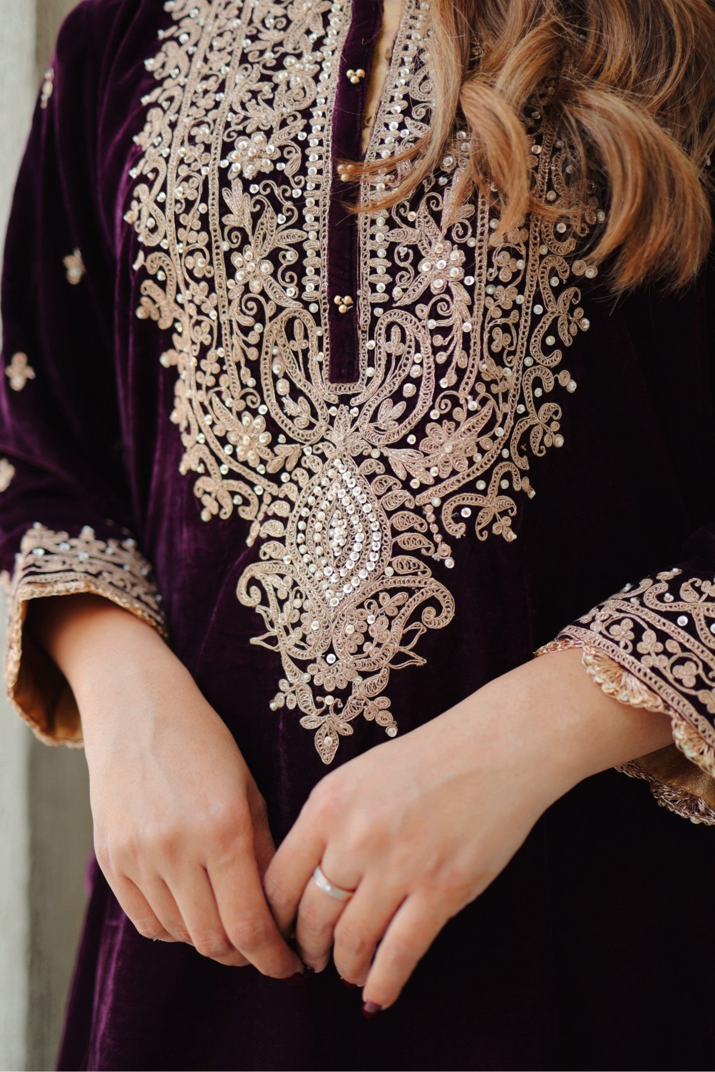 Naima - Wine Silk Velvet Short Kurta with Salwar (LXRTS)