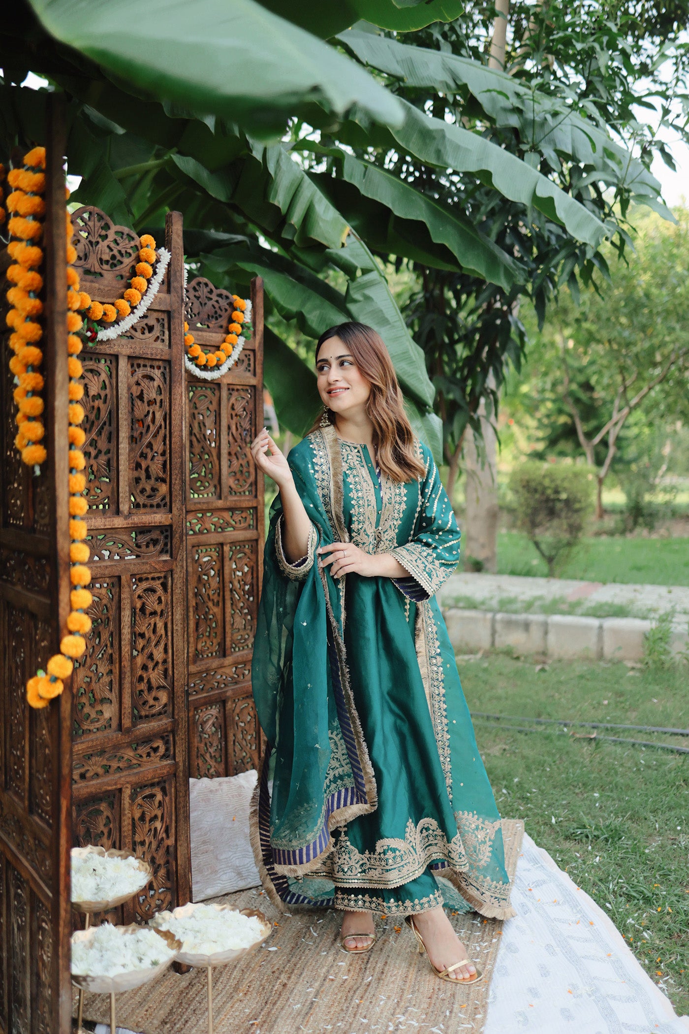 Kashish Dadhwal In SABIRAH - EMERALD GREEN LONG KURTA WITH PALAZZO AND DUPATTA