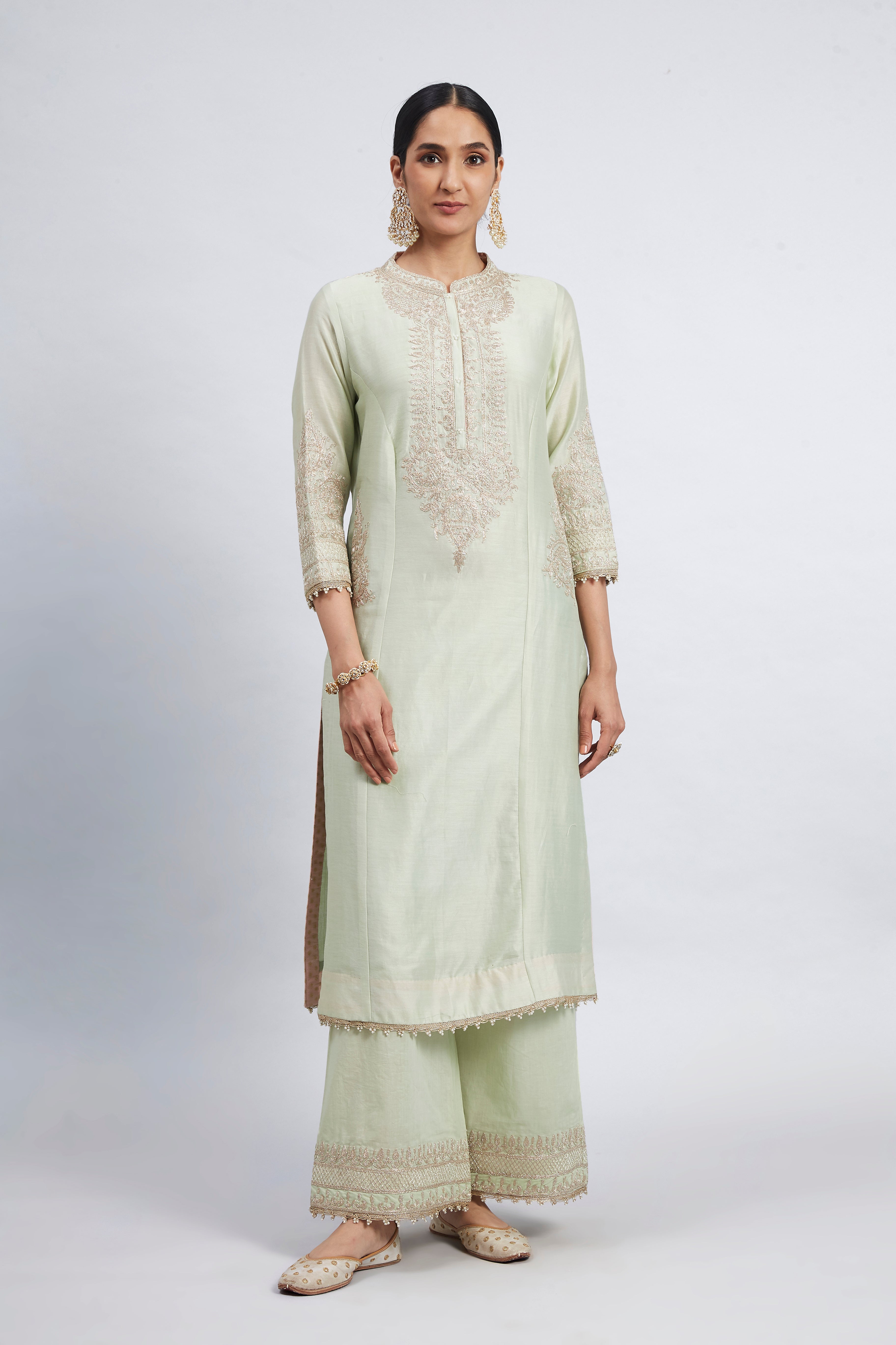 Aadah- Mint Green Embroidered Princess-Cut Kurta Set
