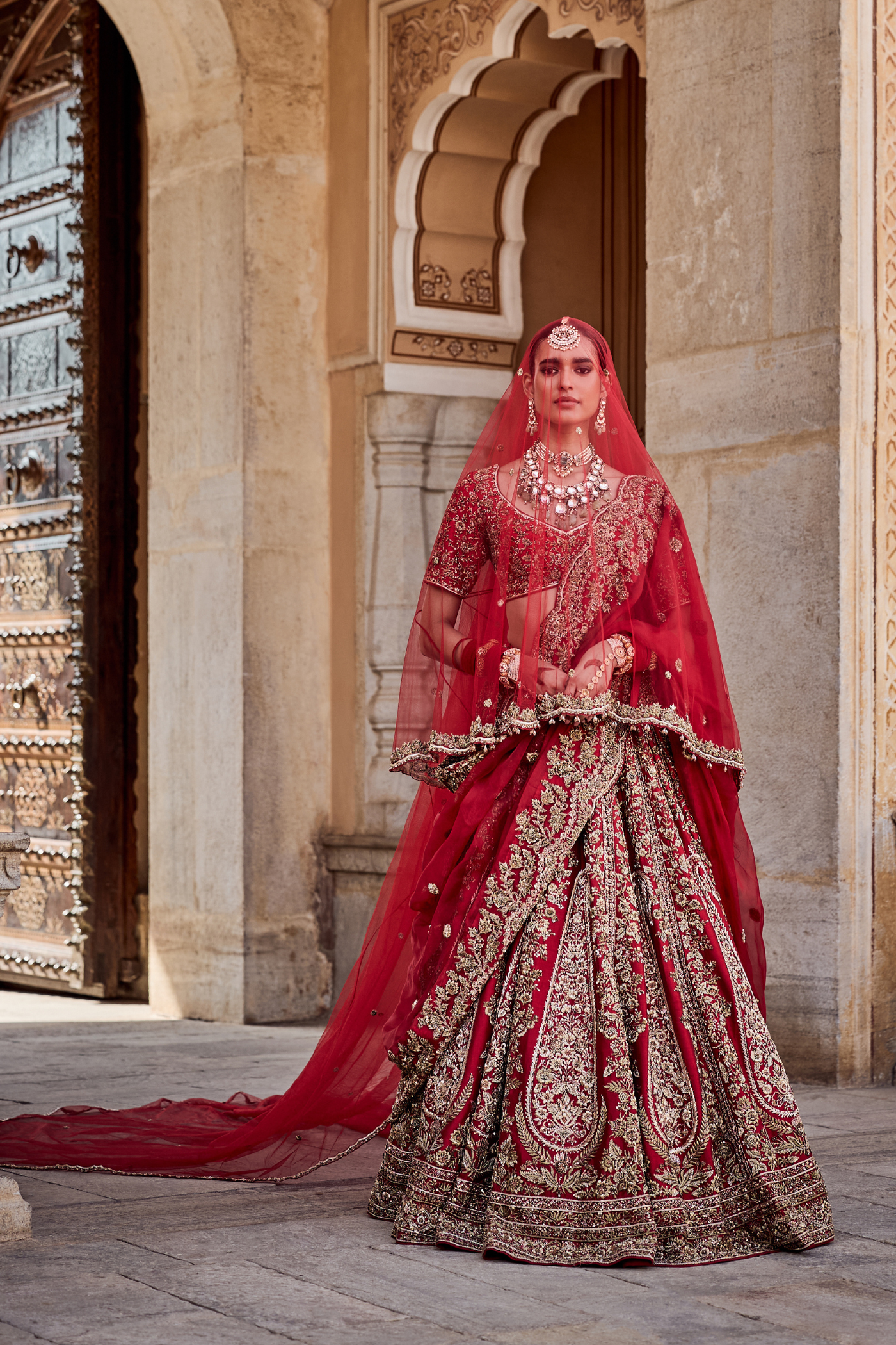 Mahanoor - Raw Silk Deep Red Lehenga Set With Bridal Veil | Sheetal Batra Deep Red / XXL For Women | Sheetal Batra Mahanoor - Raw Silk Deep Red Lehenga Set With Bridal Veil | Sheetal Batra Deep Red / XXL For Women | Sheetal Batra