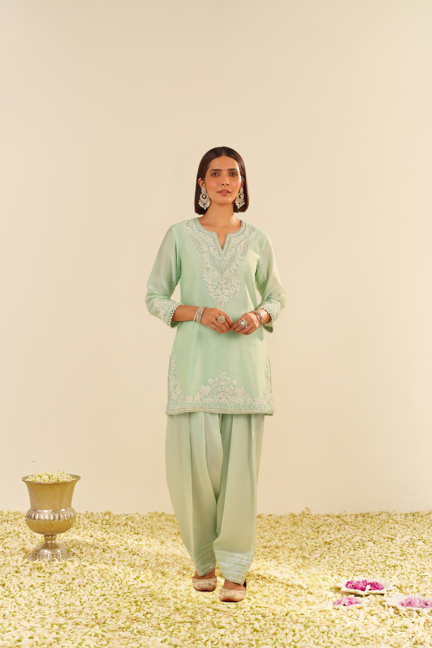 Haniya - Mint Green Short Kurta With Salwar