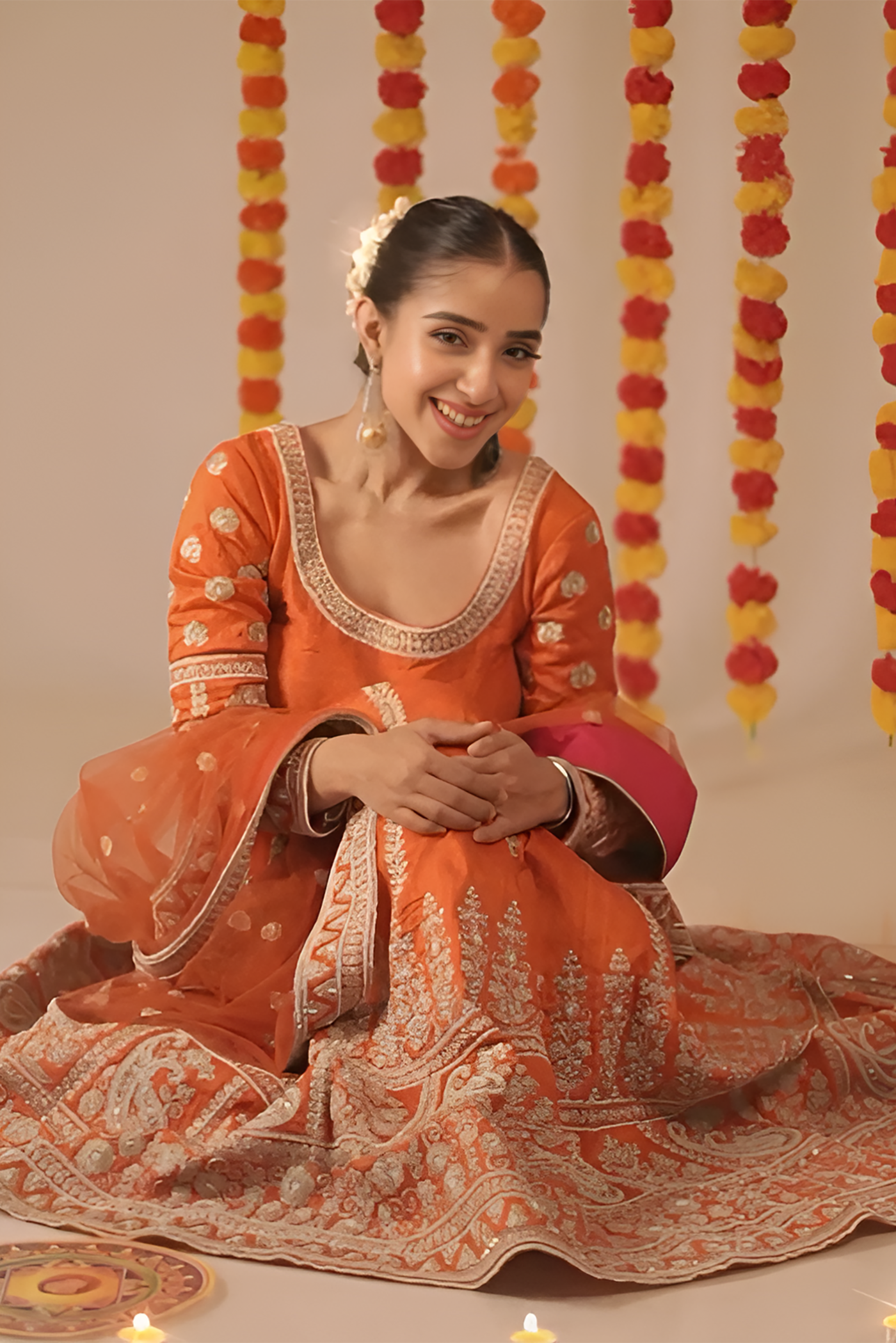Sara Kukreja In Mariyah - Orange Anarkali with Lehenga and Dupatta