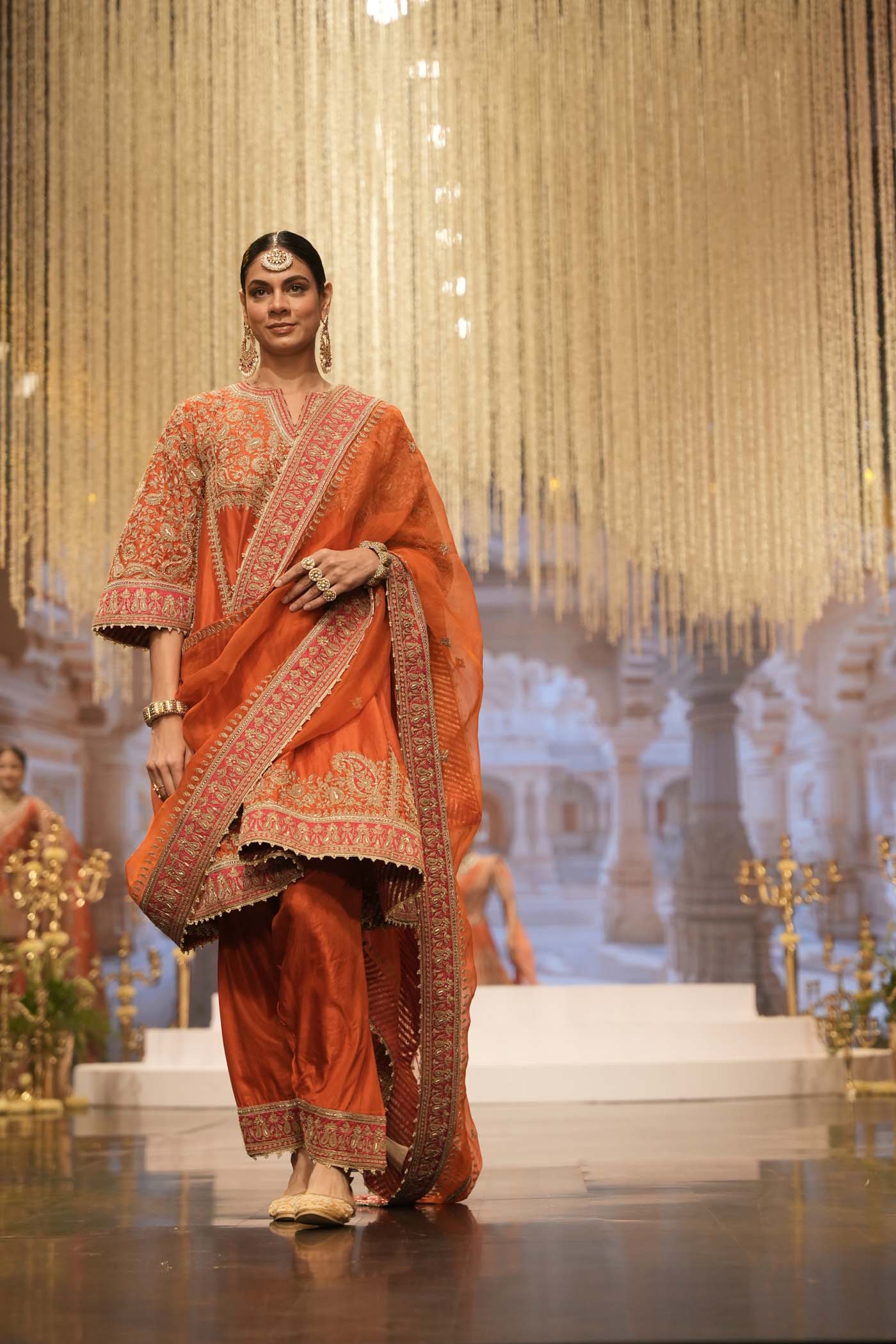 Irha - Burnt Orange Knee Length Kalidaar Chauga with Salwar (Lxrts)