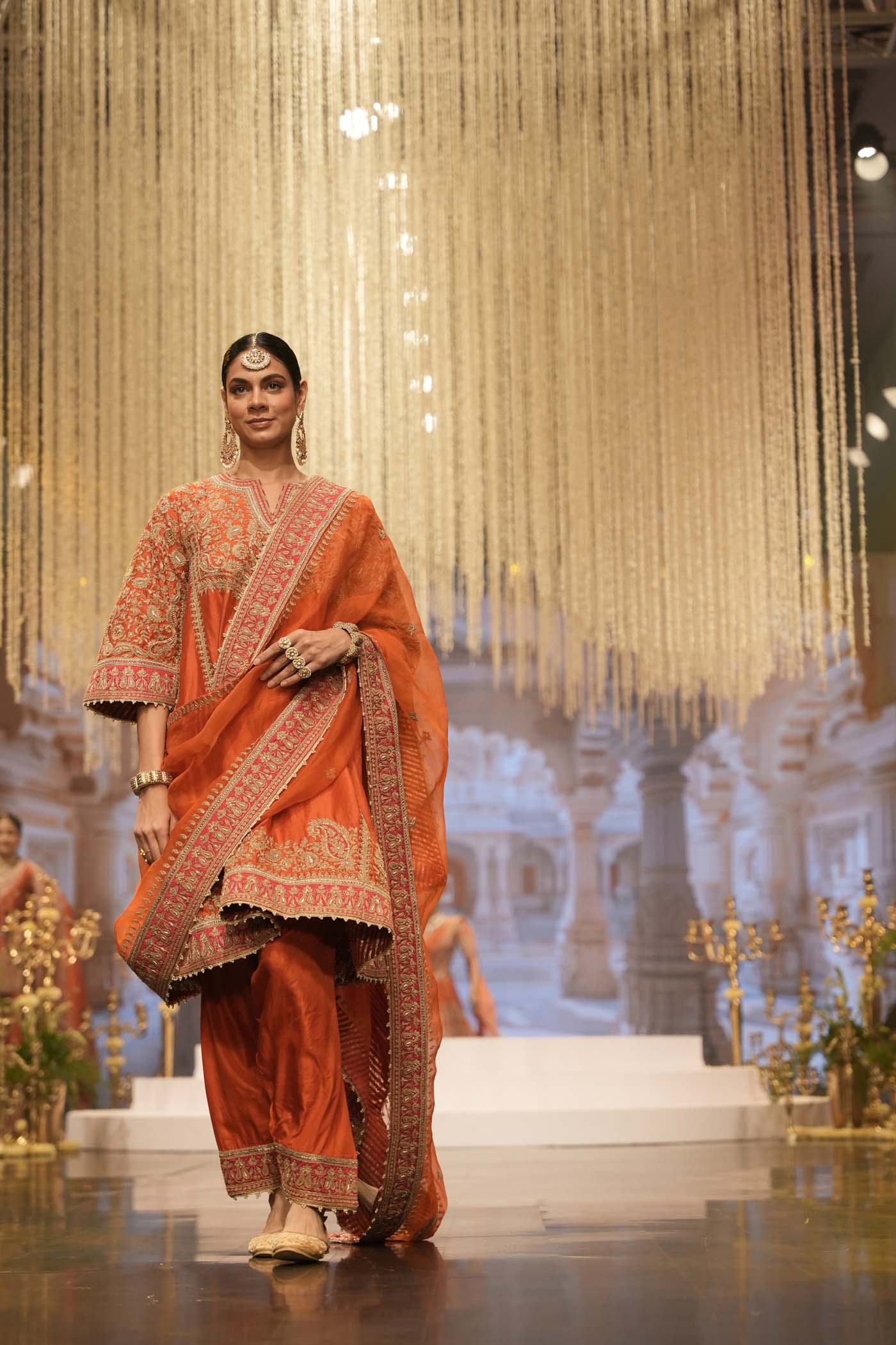 Irha - Burnt Orange Knee Length Kalidaar Chauga with Salwar (Lxrts)