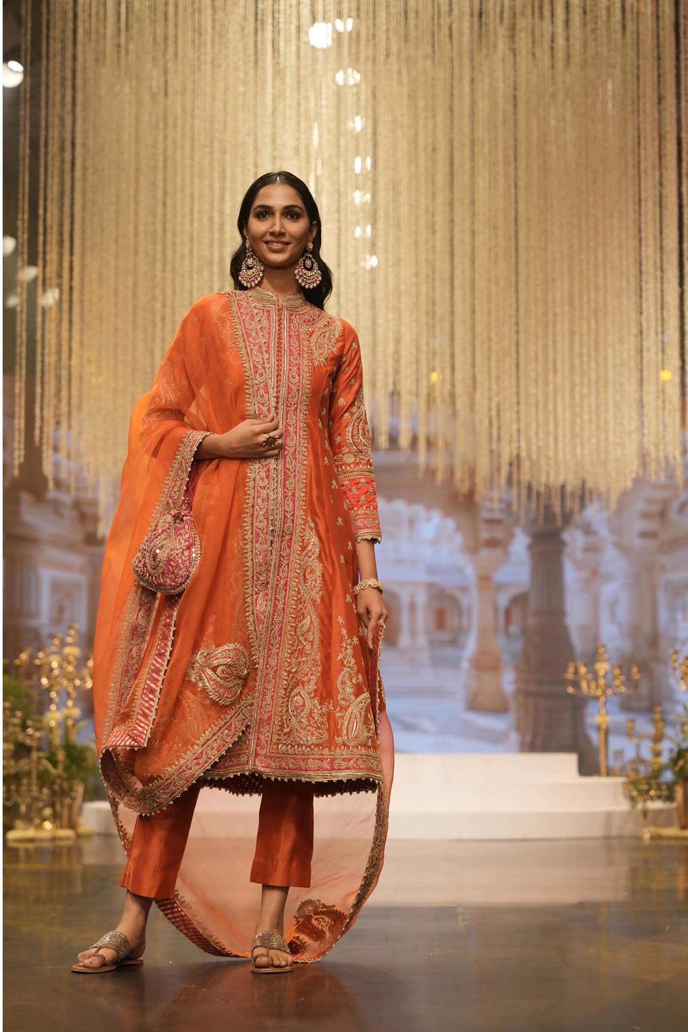 Amayah - Burnt Orange Long A-line Jacket with Pant