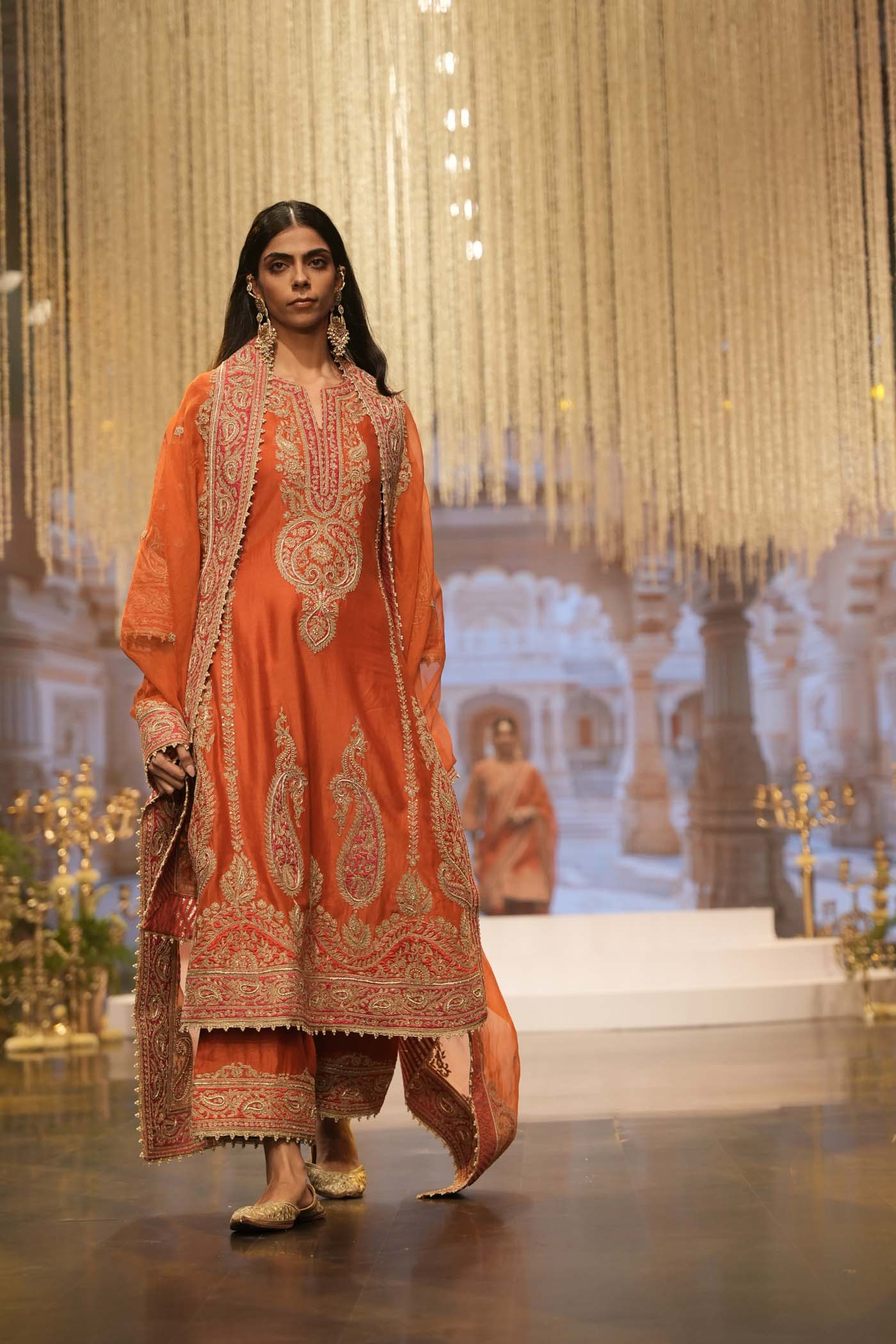 Swati Vatssa in Misam - Burnt Orange Long A-line Kurta with Palazzo