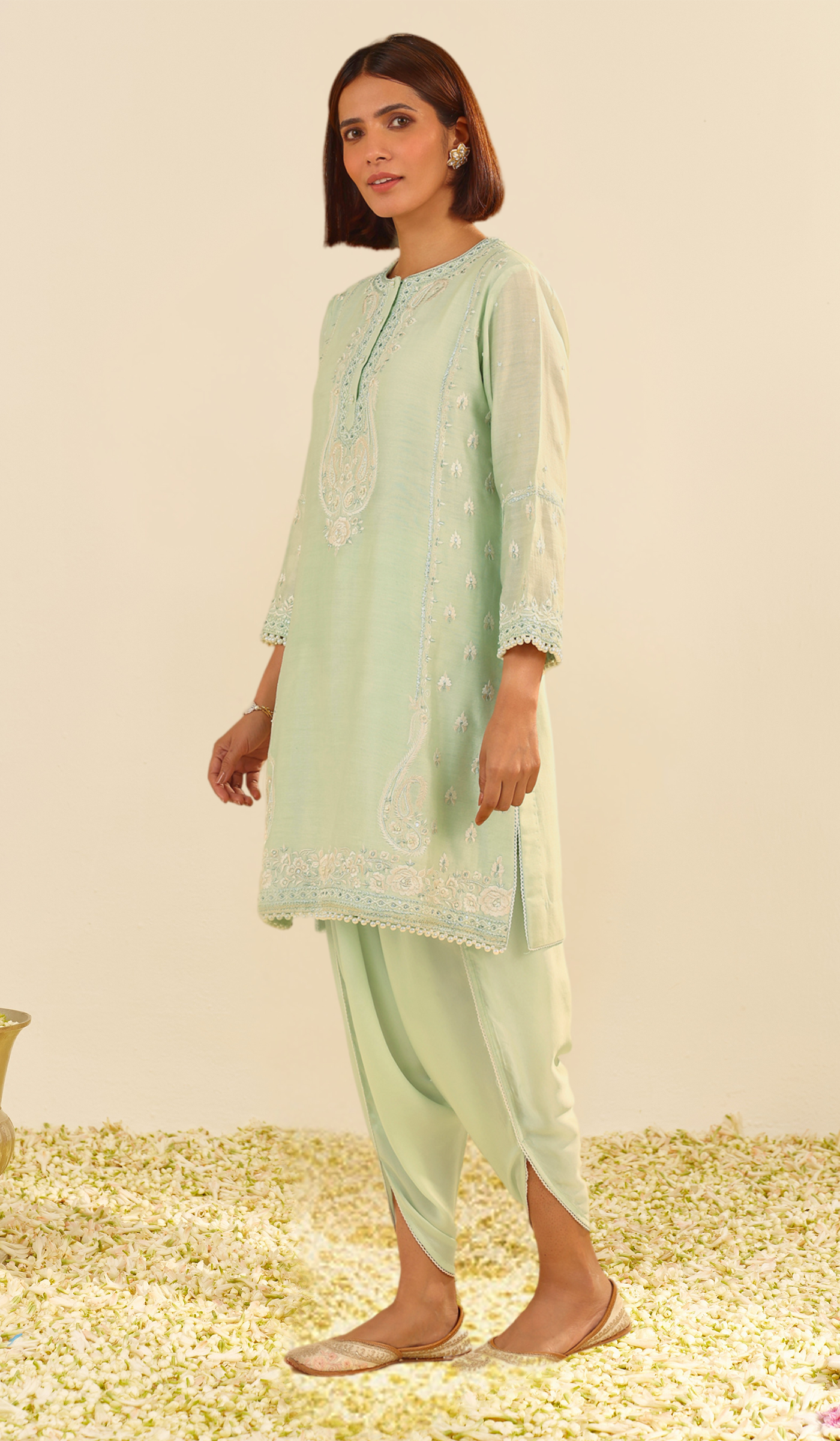 Zahra - Mint Green Short Kurta With Dhoti (LXRTS)