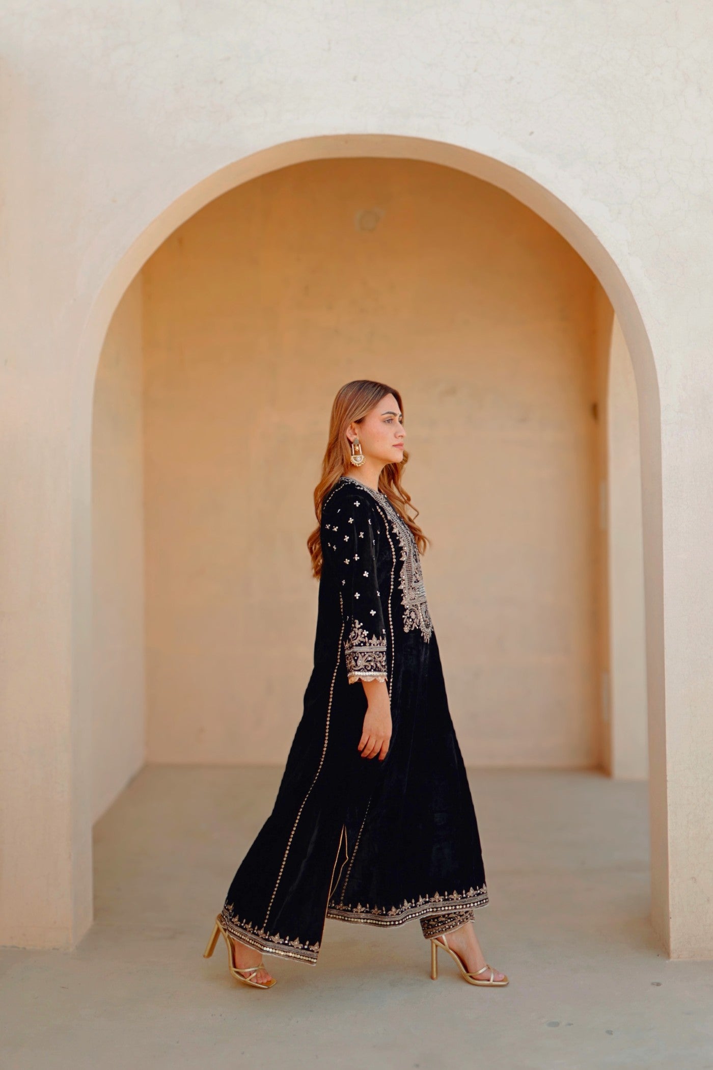 Marya - Silk Velvet Long A-line Kurta with Salwar (RTS)