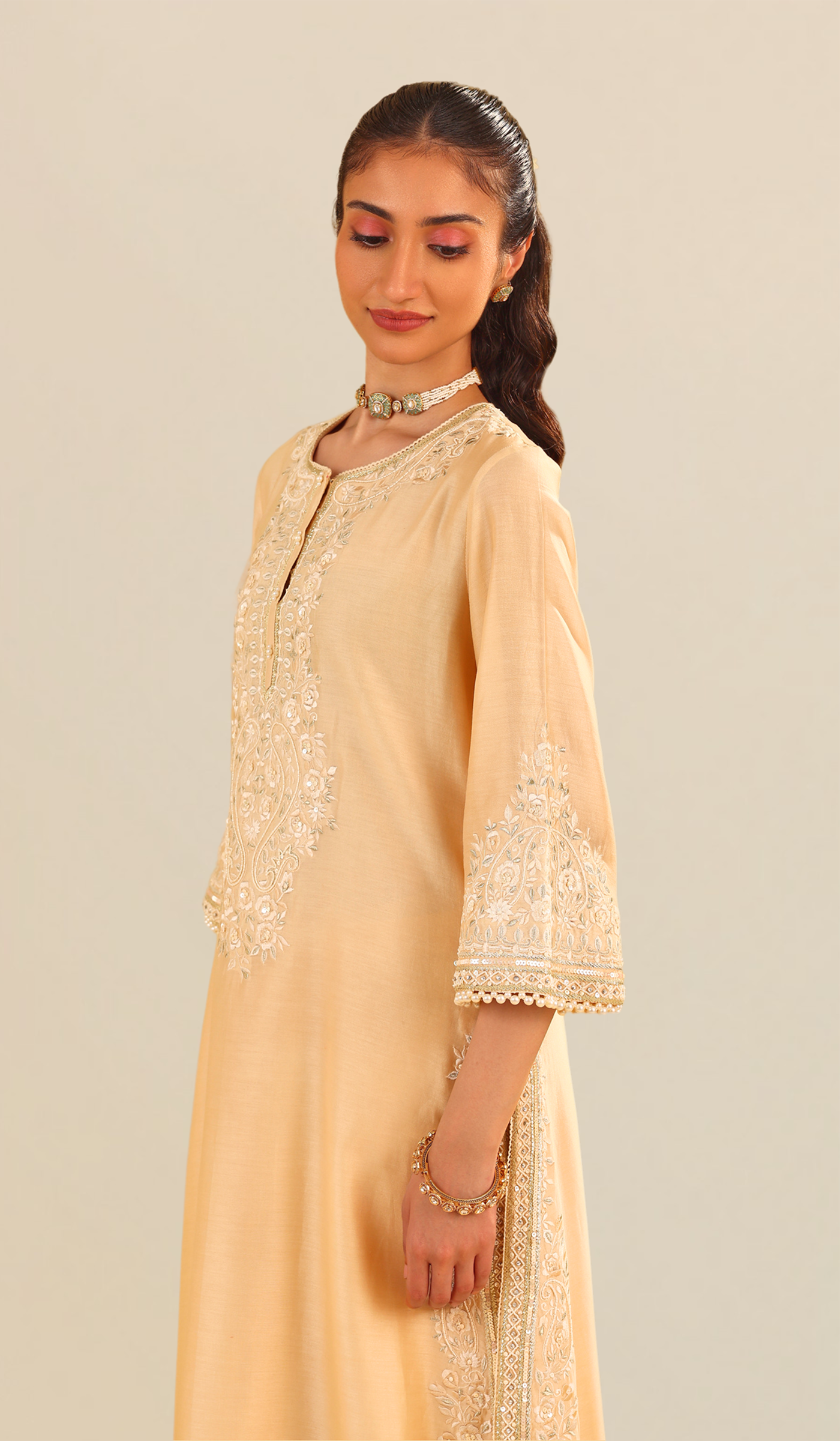 Sereen - Beige A-Line Kurta With Palazzo (LXRTS)