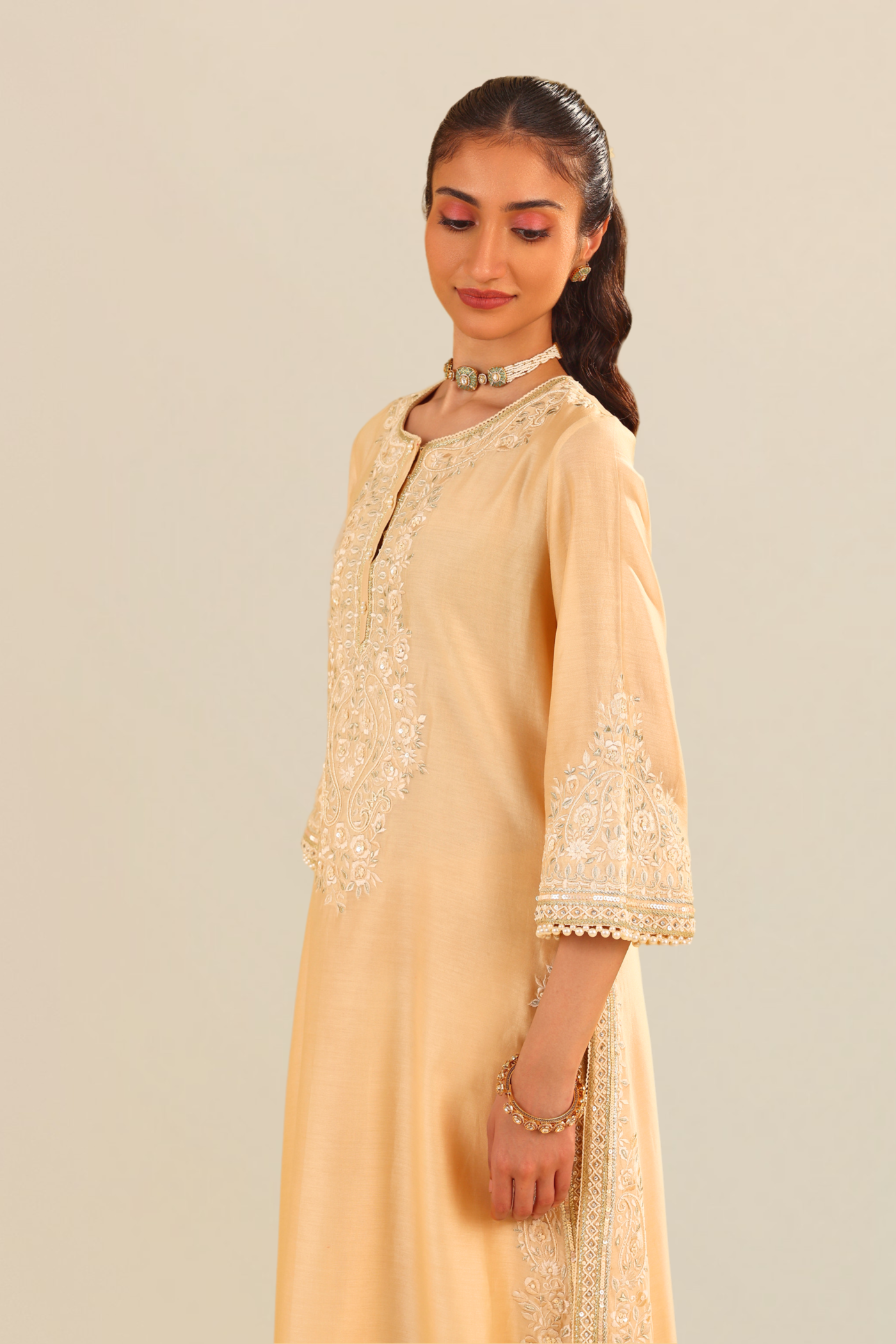 Sereen - Lemon Yellow A-Line Kurta With Palazzo
