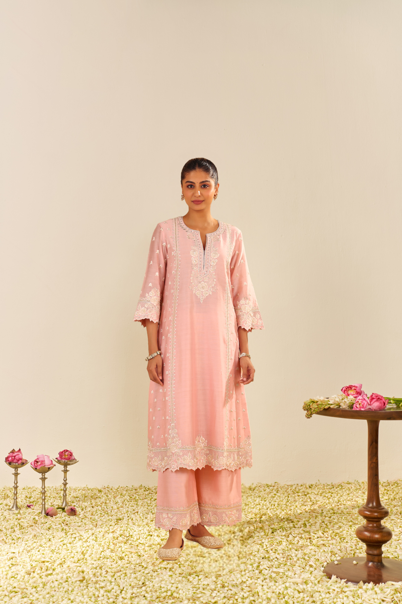 Sumaiya - Blush Pink A-Line Kurta With Palazzo