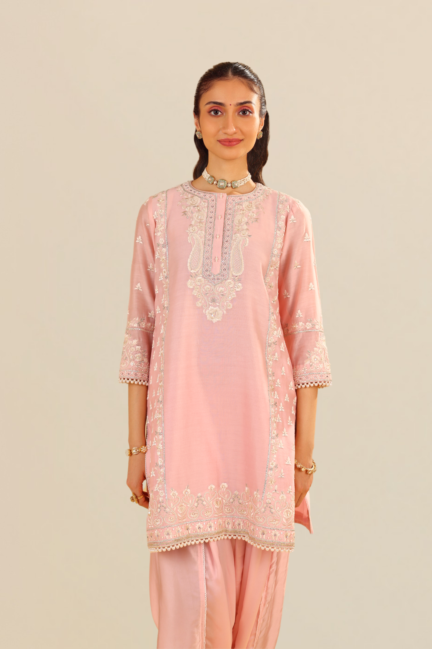 Zaisha - Blush Pink Short Kurta With Dhoti