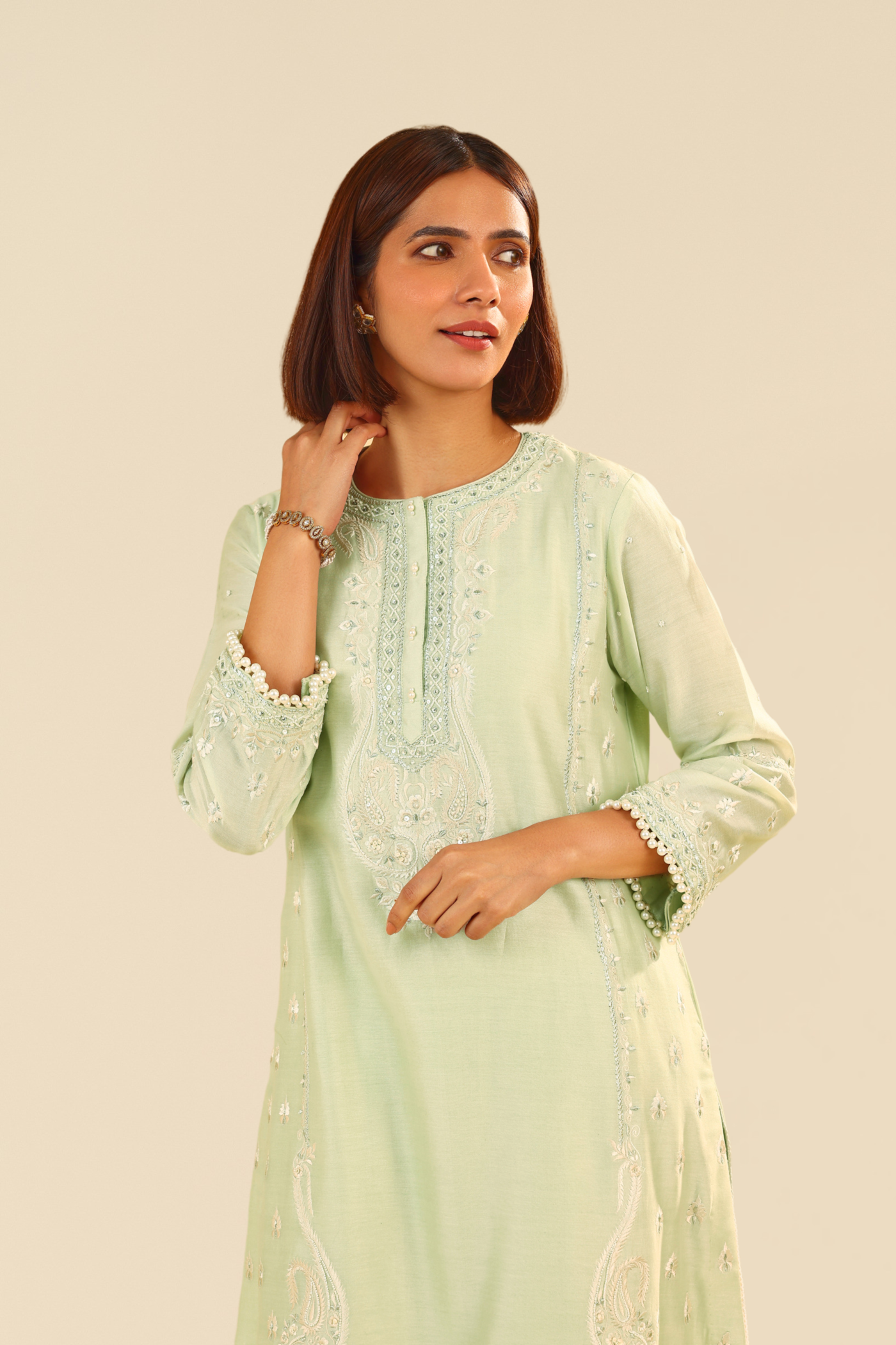 Zahra - Mint Green Short Kurta With Dhoti