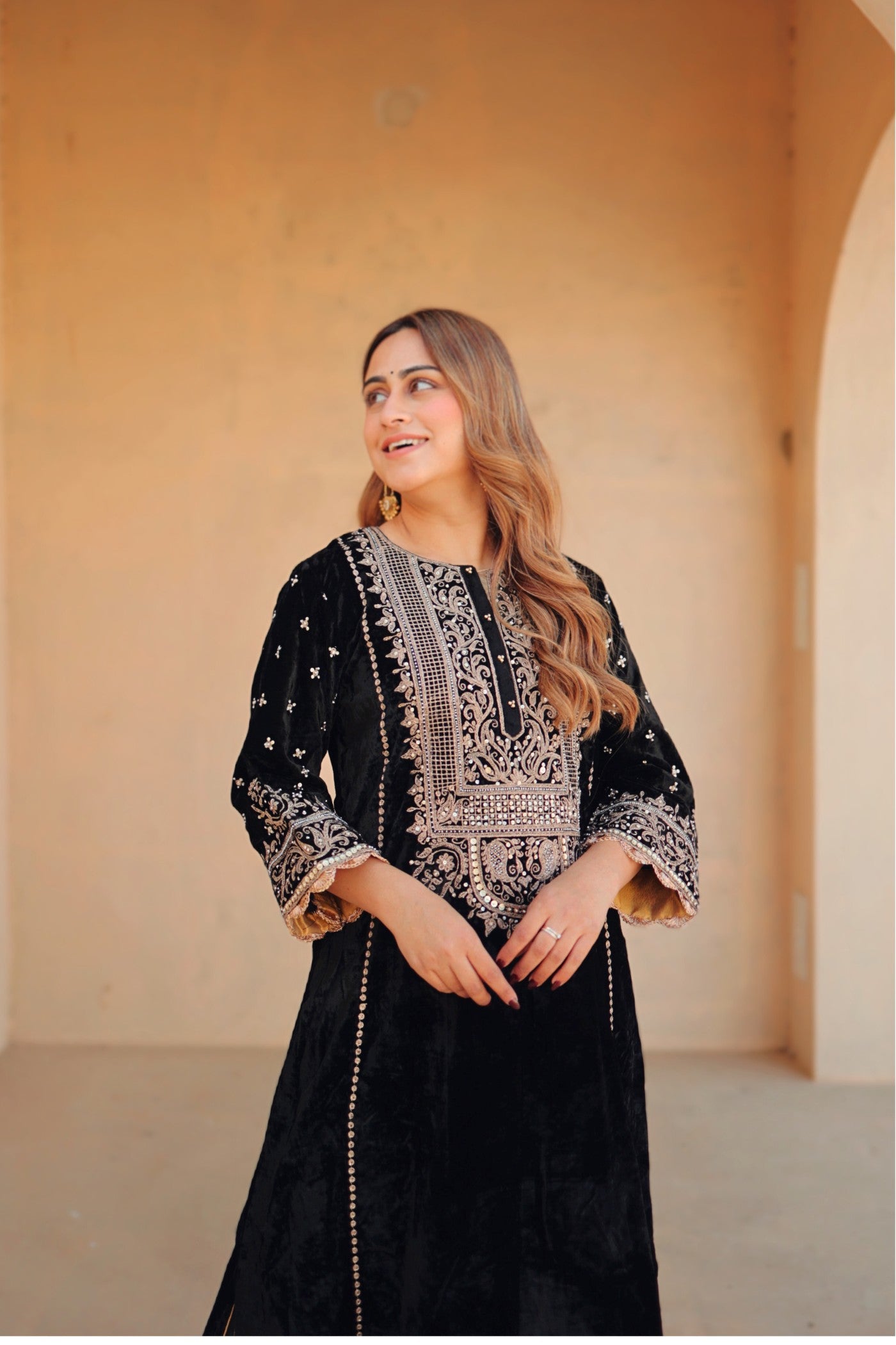 Marya - Silk Velvet Long A-line Kurta with Salwar (RTS)