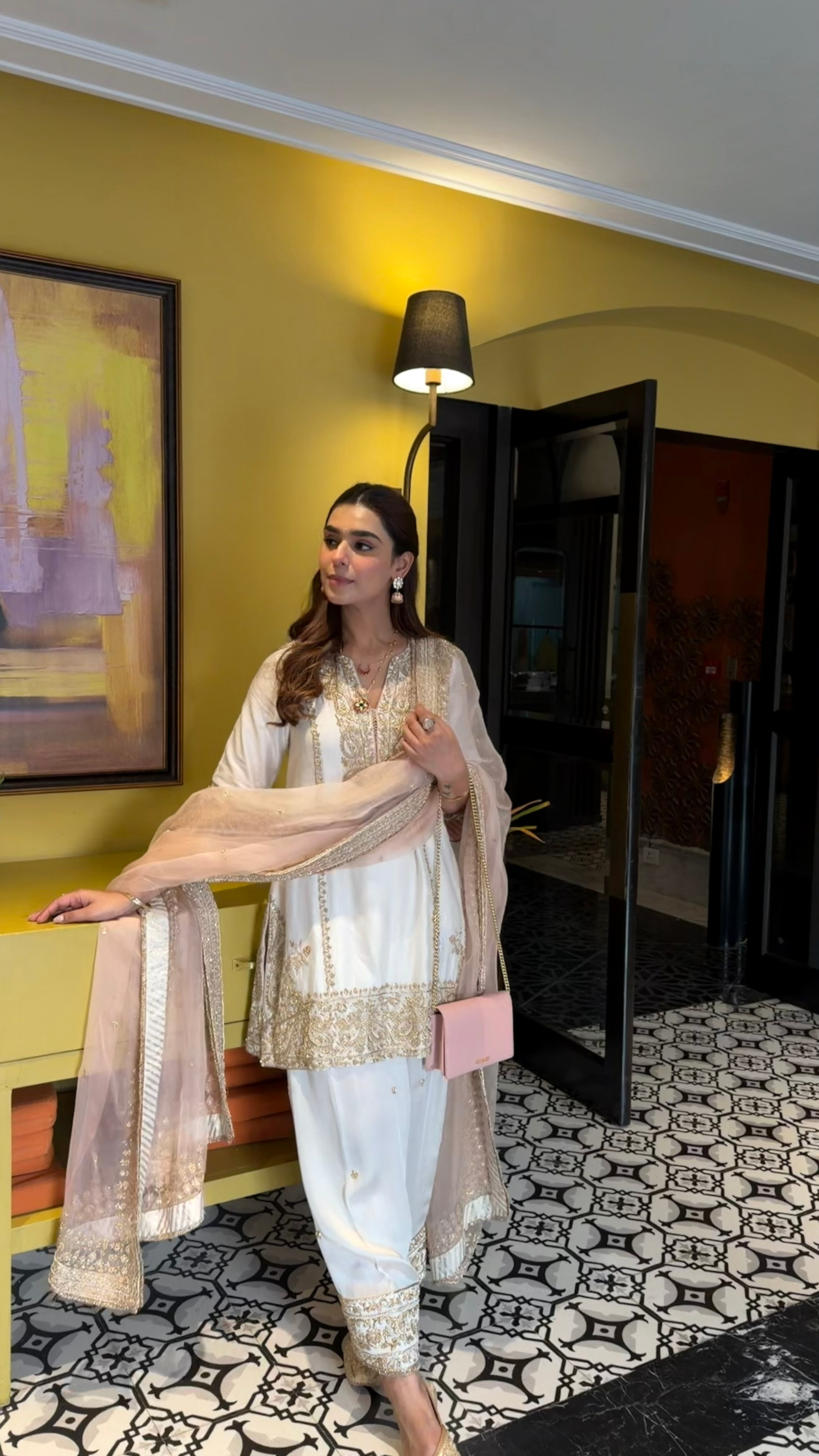 Ishika Bana in Dua Daisy Ivory Dabka Zardozi Embroidered Short Kurta Set