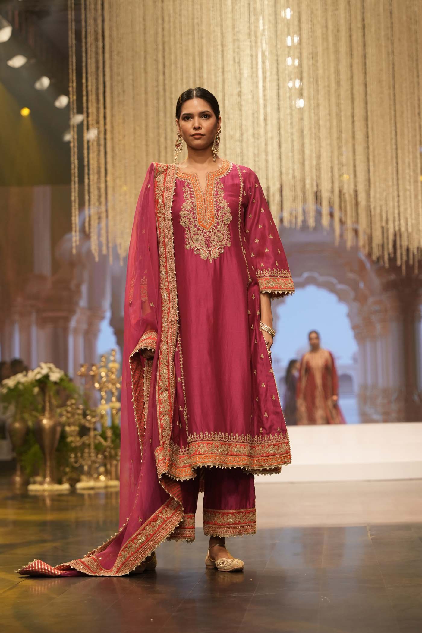 Aamish - Hotpink Long A-line Kurta with Palazzo (Lxrts)