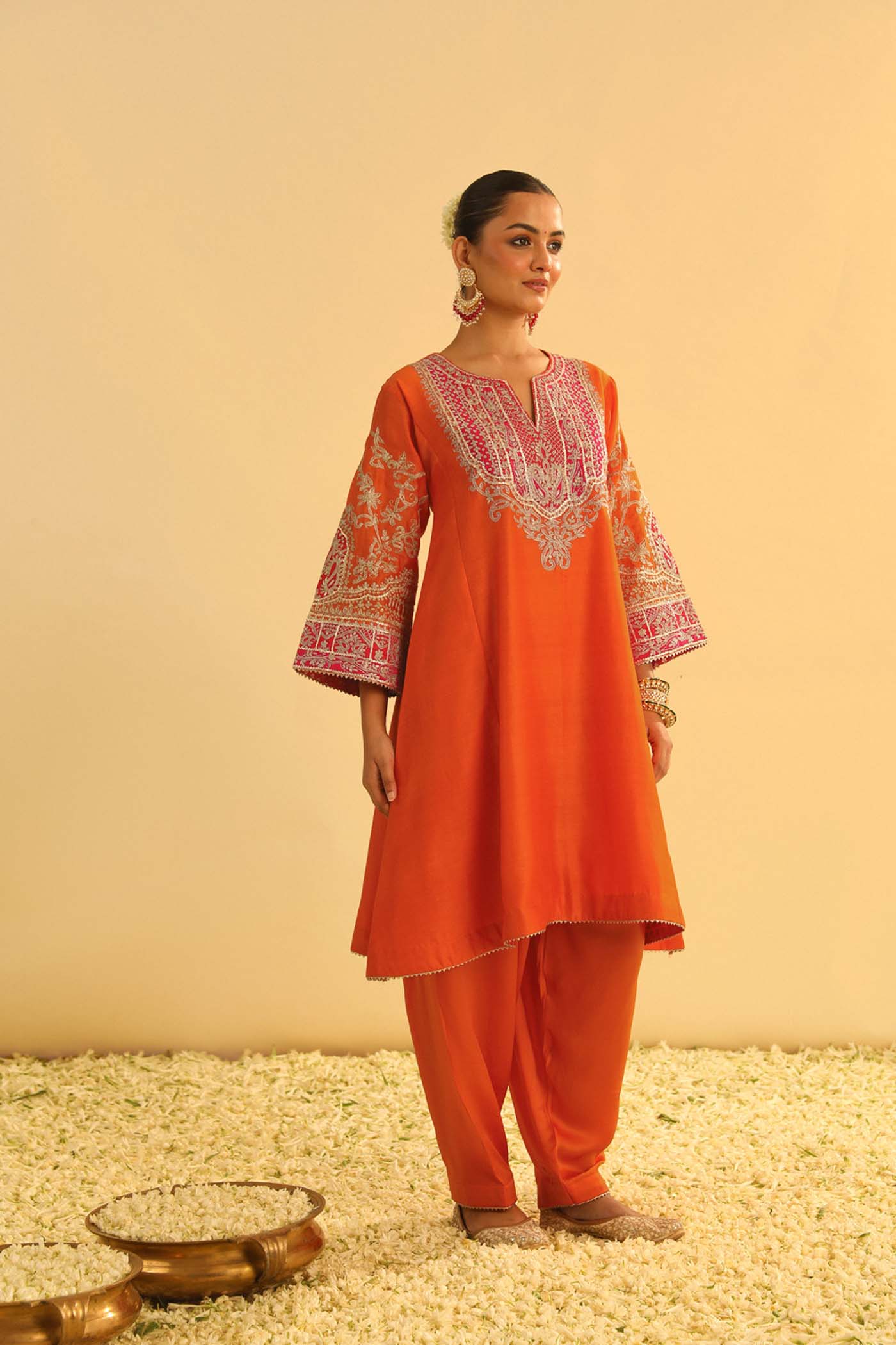 SRISHTI WADHWA IN MOHSINA - ORANGE SHORT KALIDAAR CHOGA WITH SALWAR