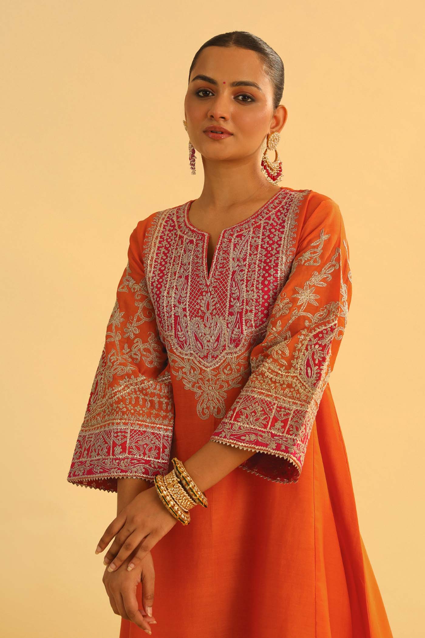SRISHTI WADHWA IN MOHSINA - ORANGE SHORT KALIDAAR CHOGA WITH SALWAR