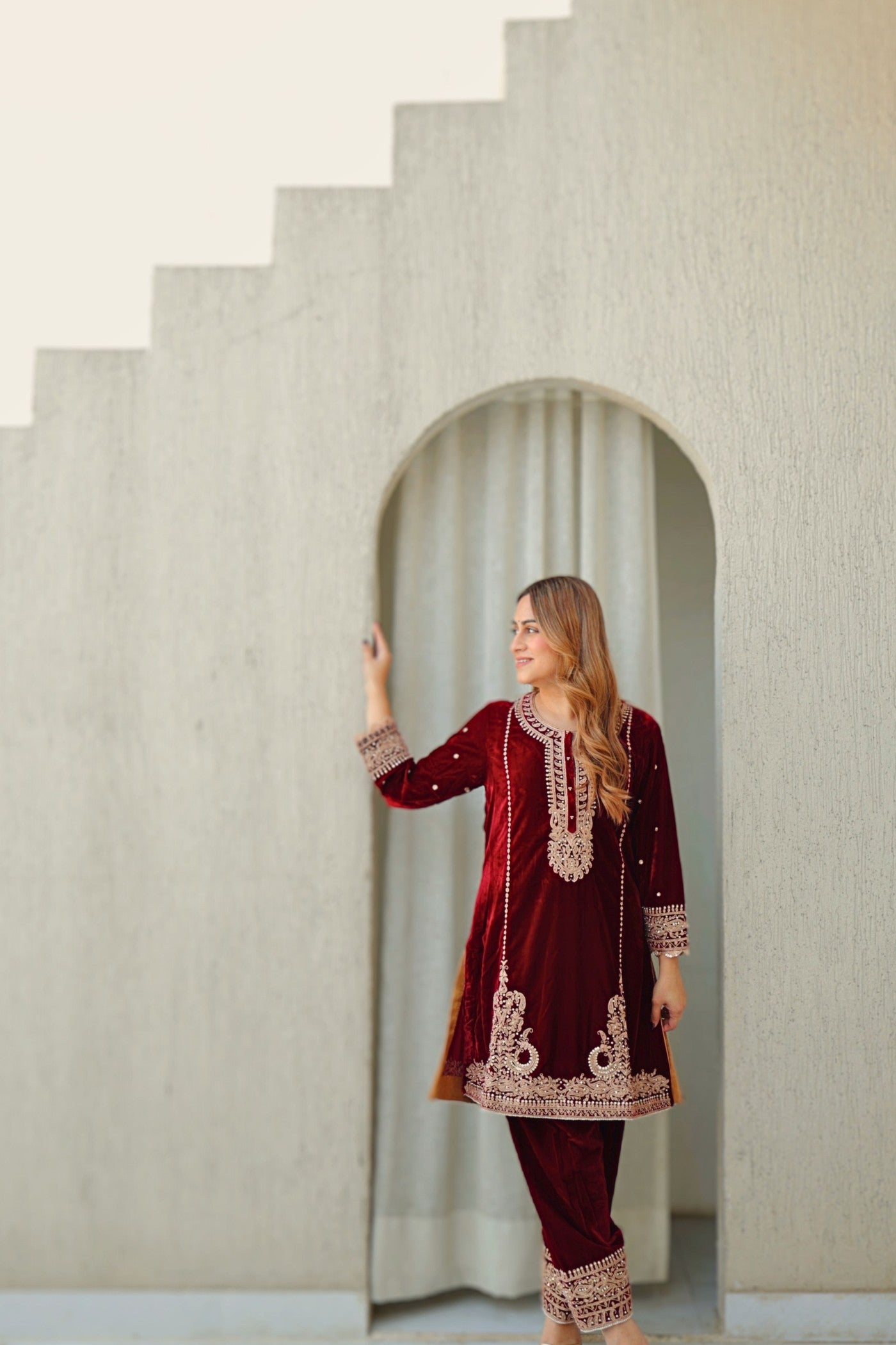 Ayat - Silk Velvet Short Kurta with Salwar (RTS)