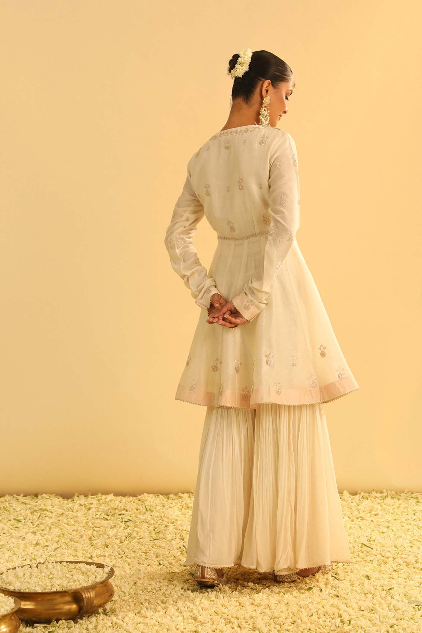 Shahana - Daisy Ivory Peplum Kurta with Garara and Dupatta (Lxrts)