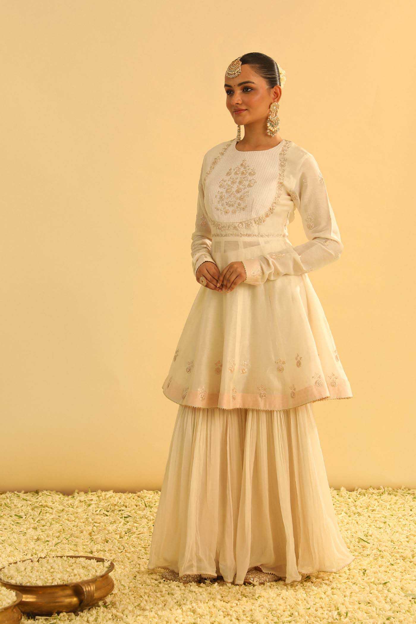 Shahana - Daisy Ivory Peplum Kurta with Garara and Dupatta (Lxrts)
