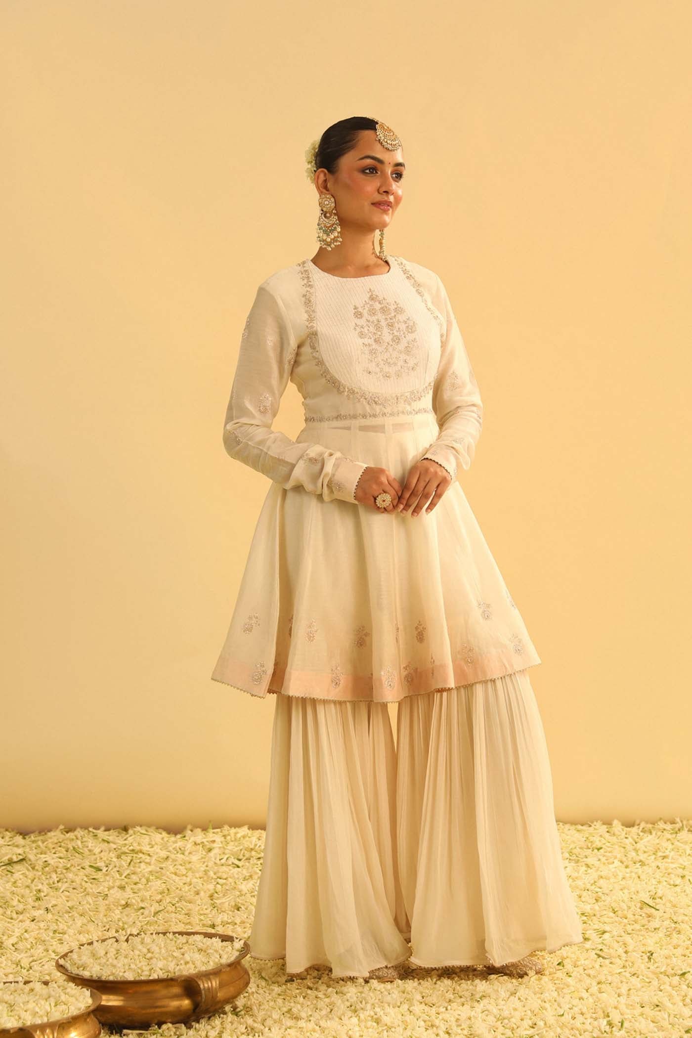 Shahana - Daisy Ivory Peplum Kurta with Garara and Dupatta (Lxrts)
