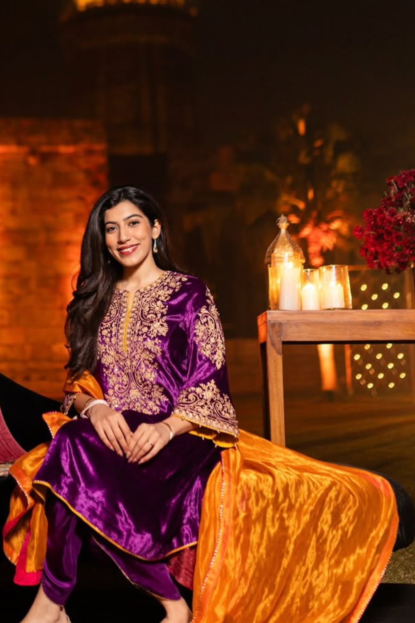 Suhana Nanda In Eira - Silk Velvet Deep Purple A-line Kurta with Dhoti