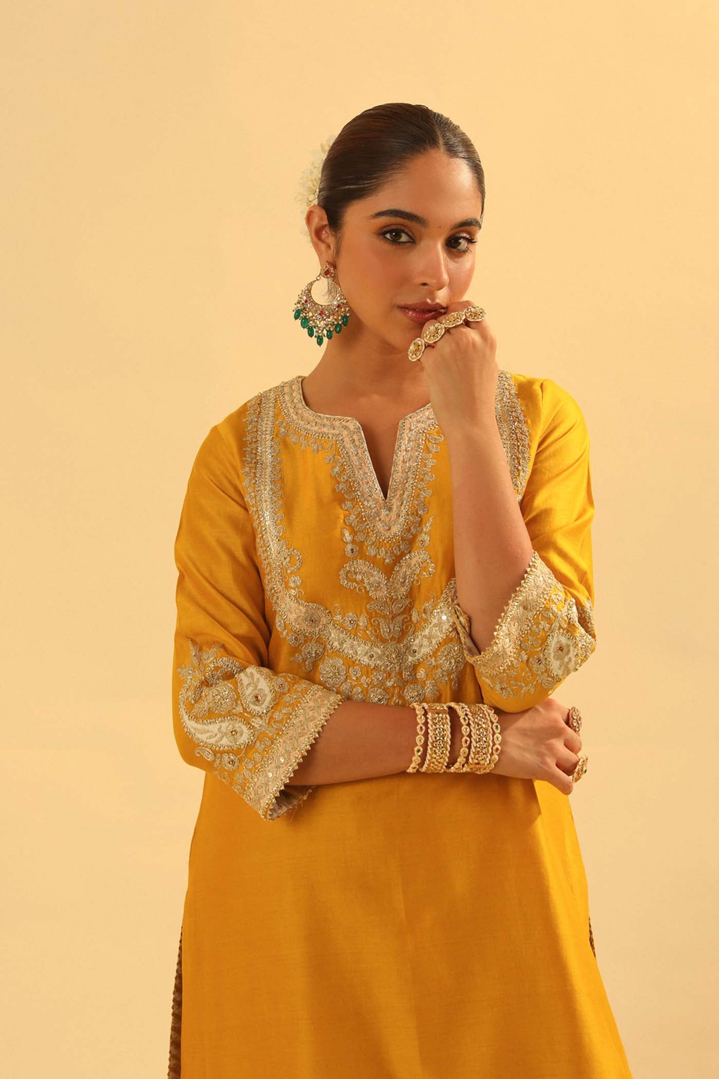 Aashna - Heirloom Mustard Short Kurta with Dhoti (Lxrts)