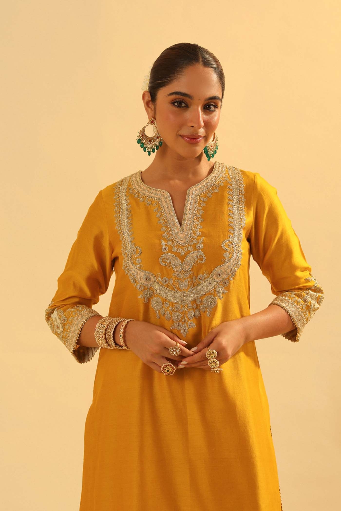 Aashna - Heirloom Mustard Short Kurta with Dhoti (Lxrts)