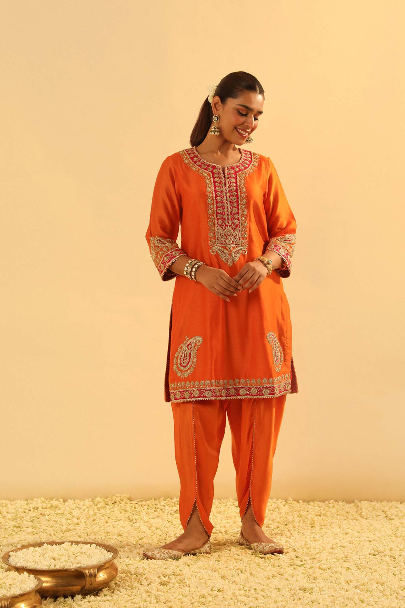 Anjum - Orange Short Kurta with Dhoti (Lxrts)
