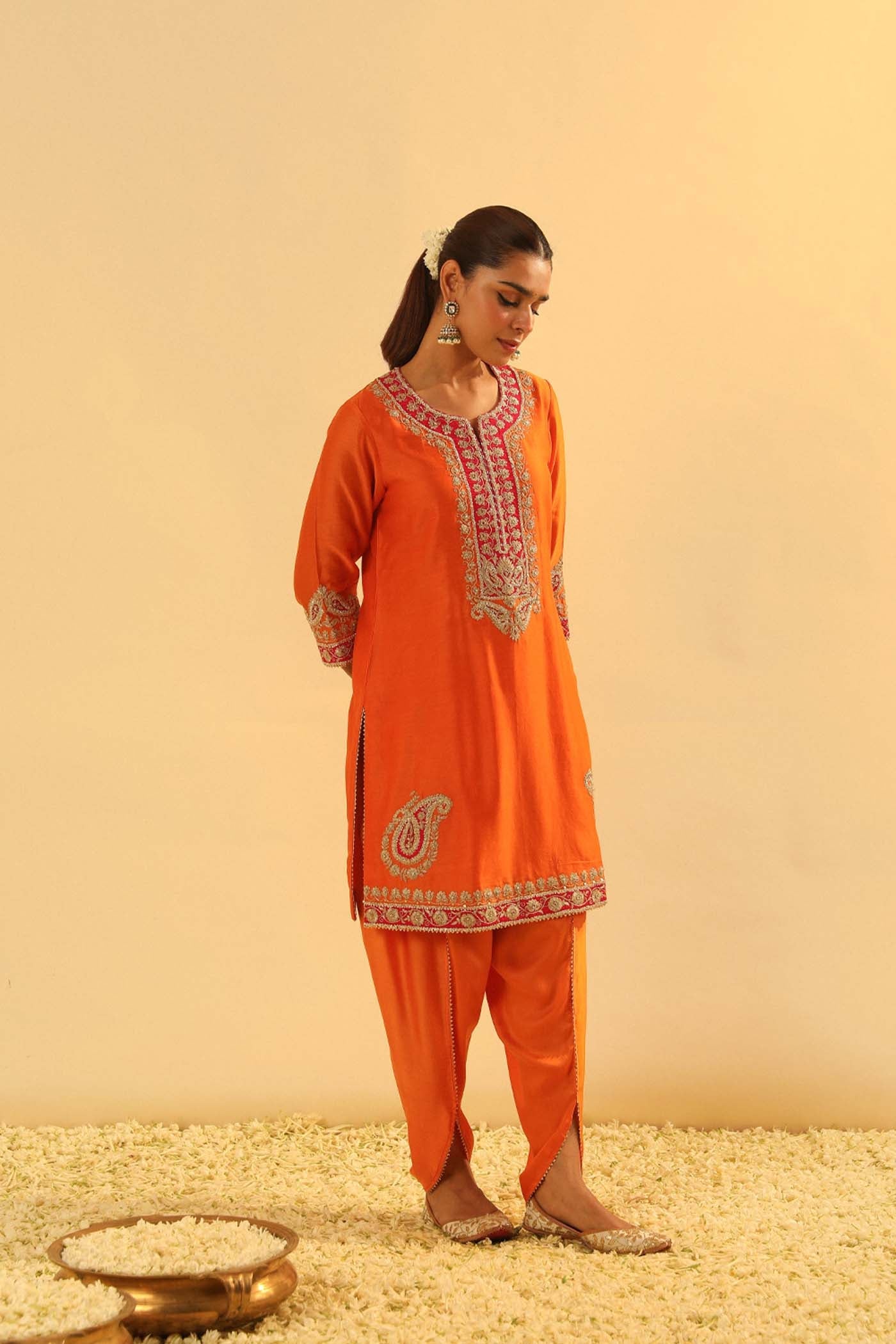Anjum - Orange Short Kurta with Dhoti (Lxrts)