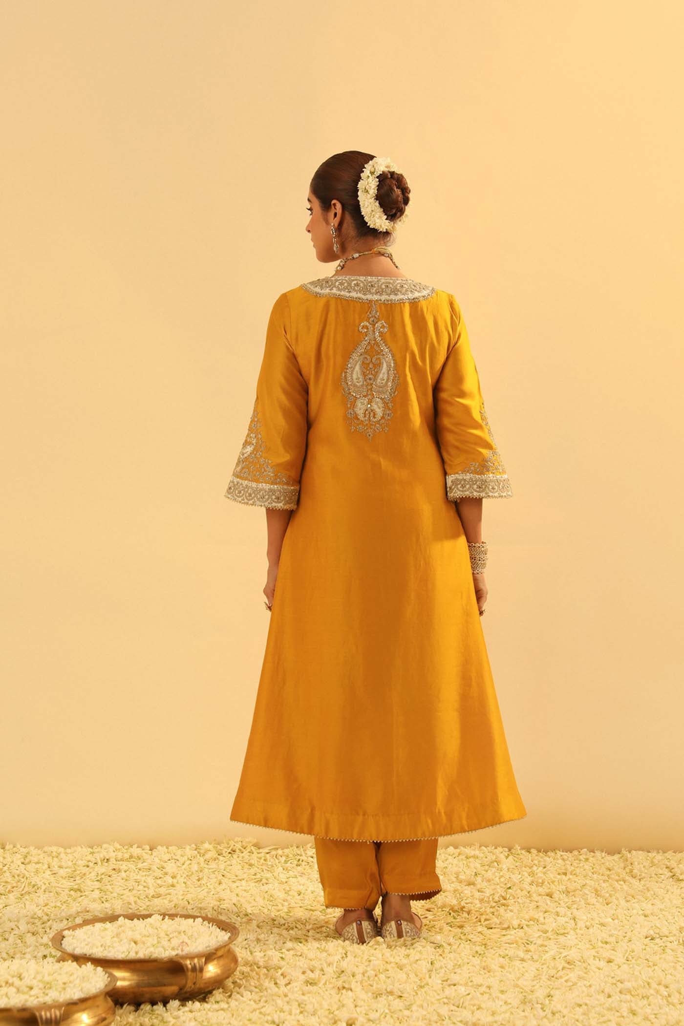 Shazana - Mustard Long A-line Choga with Salwar (Lxrts)