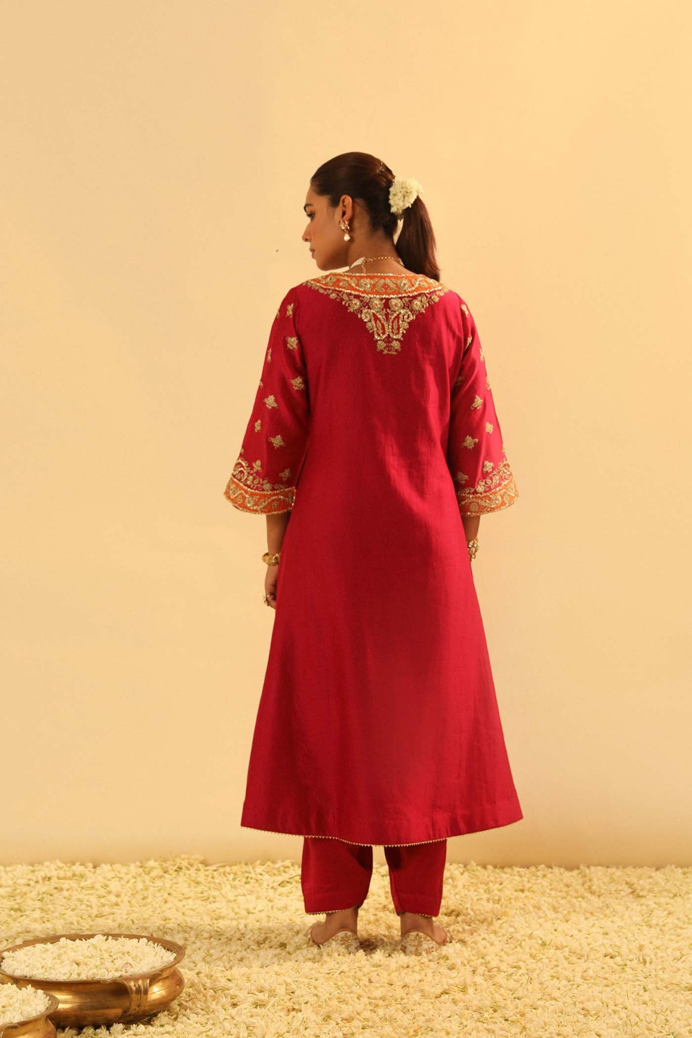 Alima - Red Long A-line Choga with Salwar (Lxrts)
