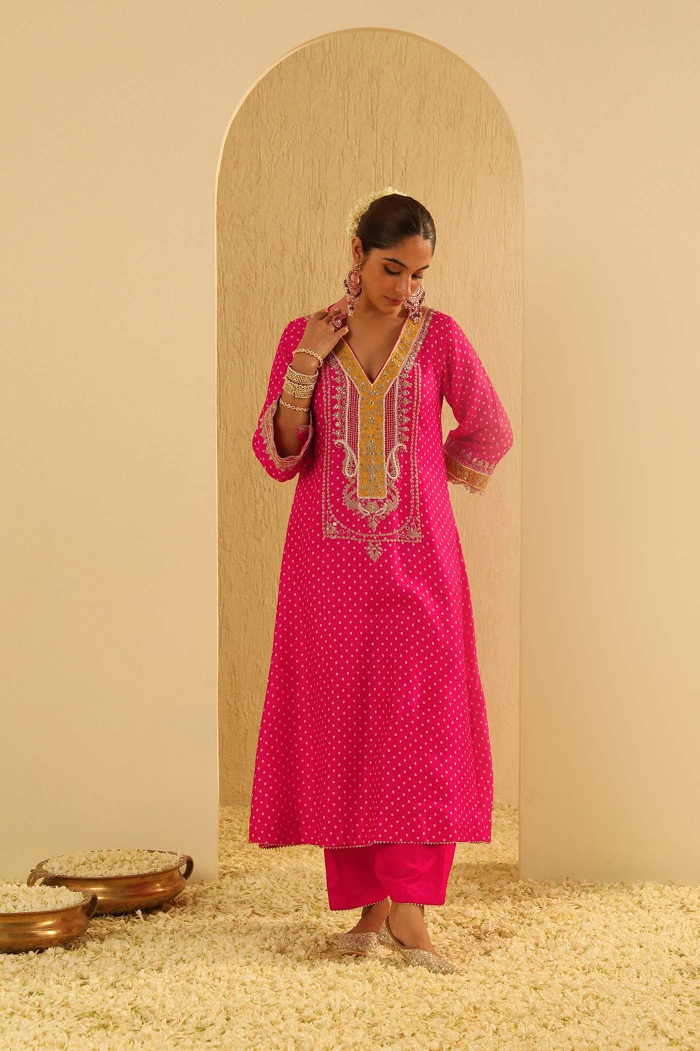 Siara - Rani Hotpink Long A-line Choga With Salwar