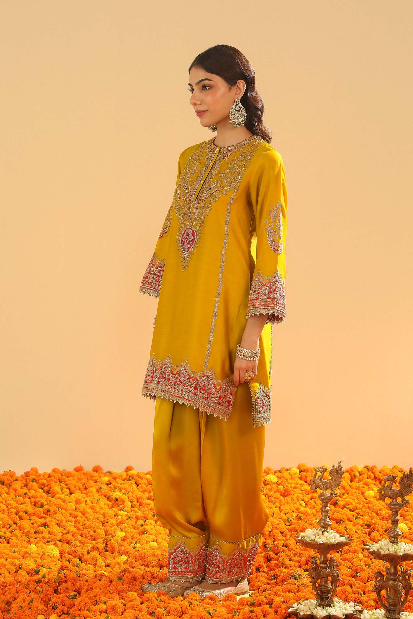 Mirha - Mustard Short Straight Kurta with Salwar (Lxrts)