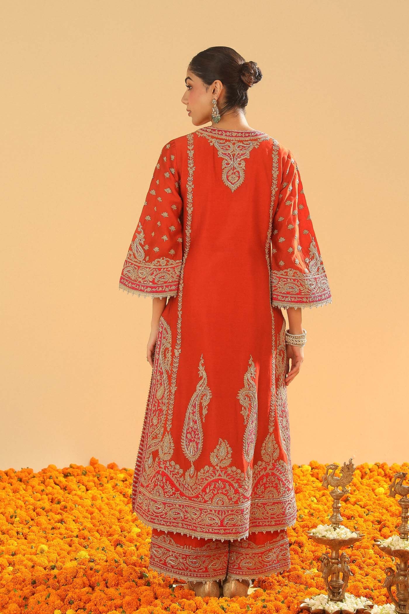 Misam - Burnt Orange Long A-line Kurta with Palazzo (Lxrts)