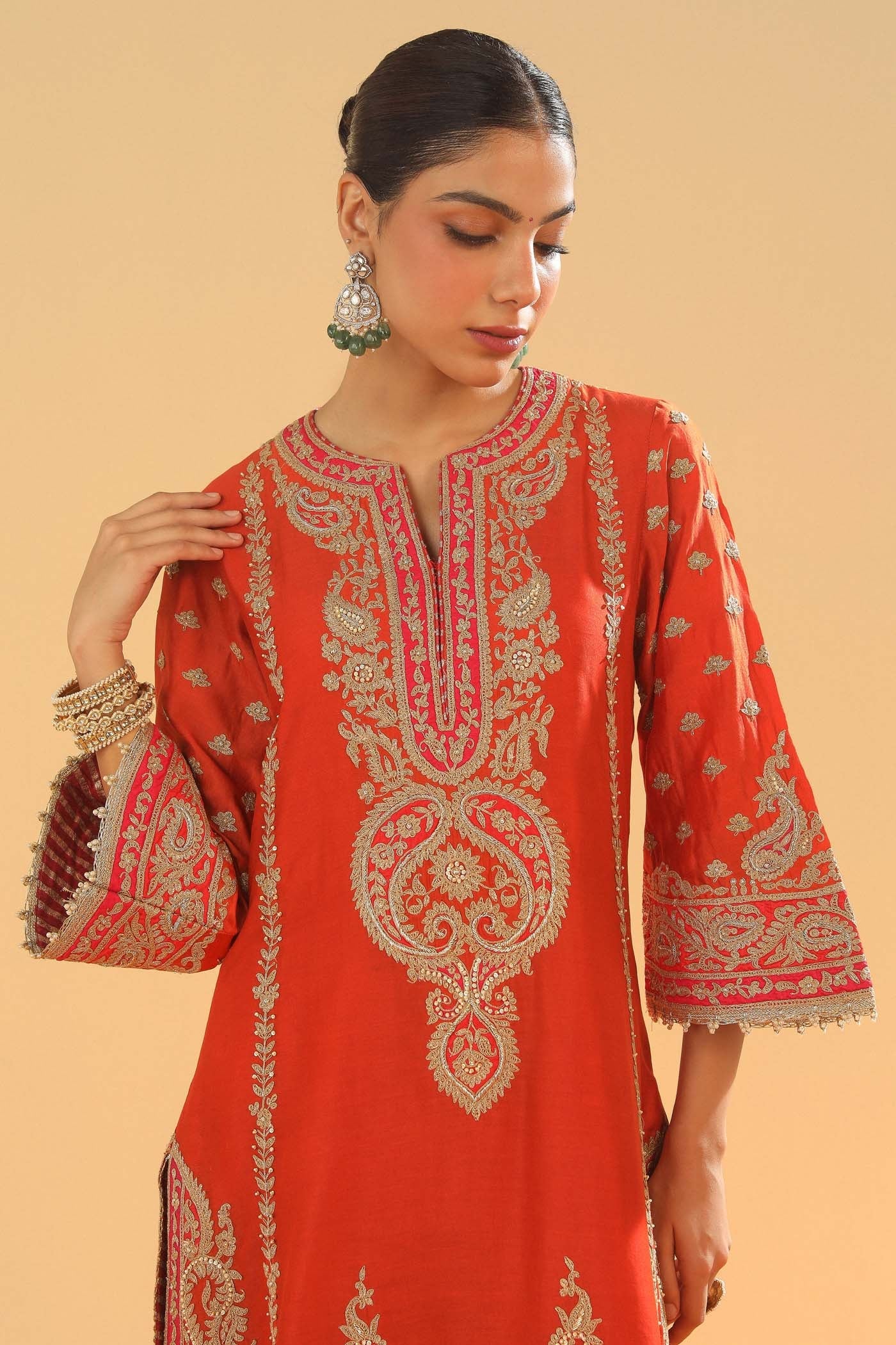 Misam - Burnt Orange Long A-line Kurta with Palazzo (Lxrts)