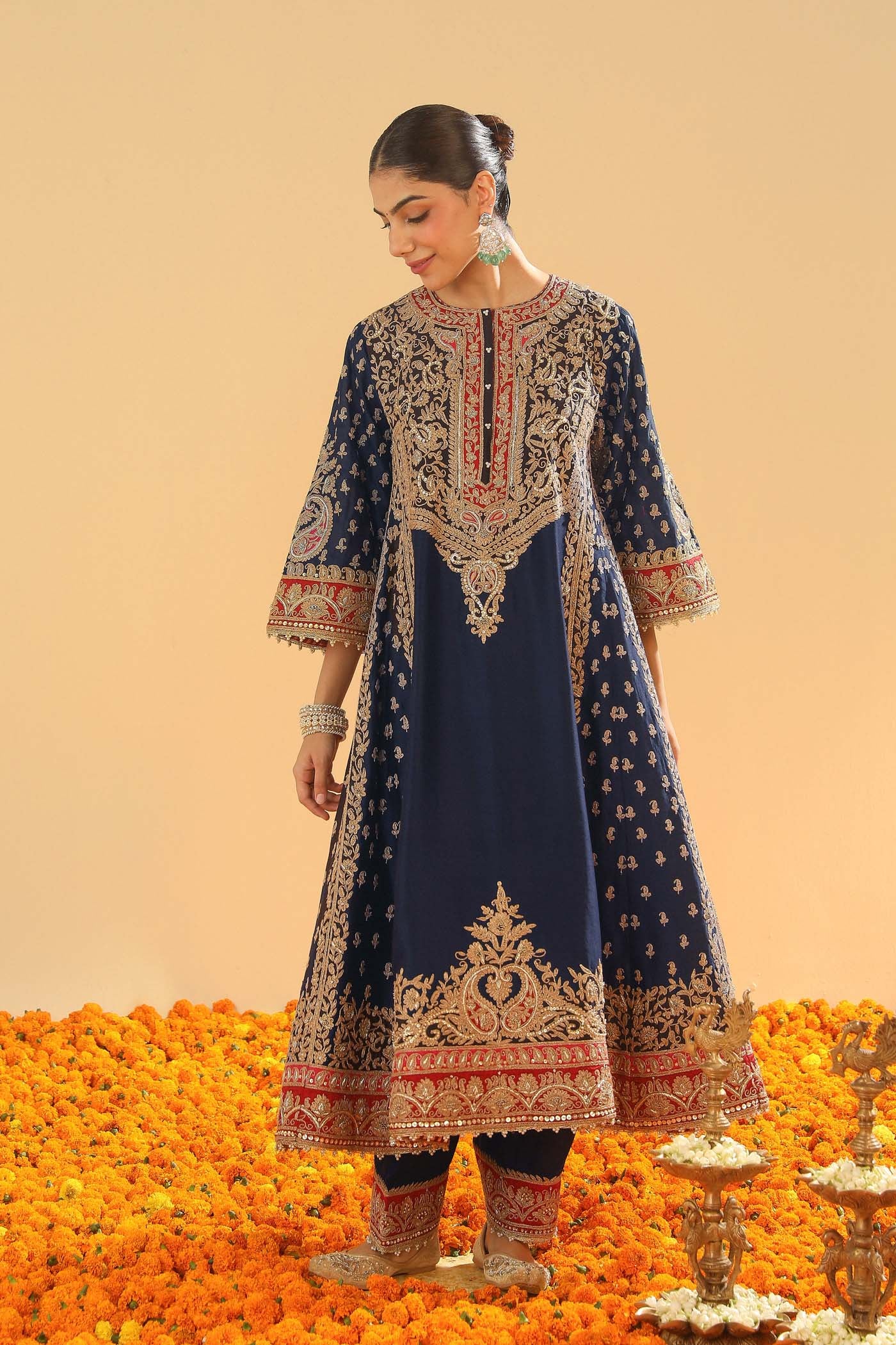 Hana - Deep Blue Long Kalidaar Chauga with Salwar